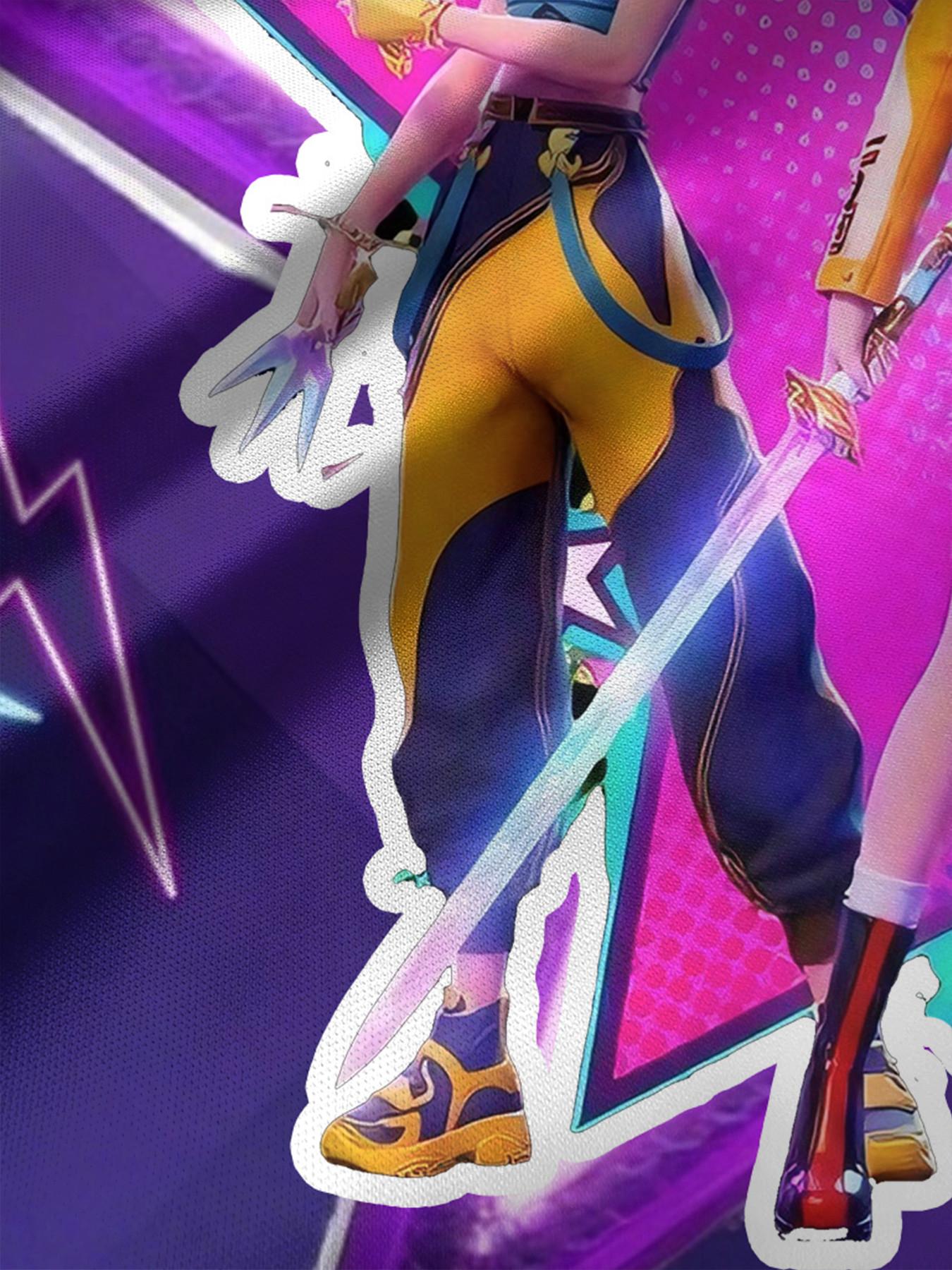 Girls' 3D Short Sleeve Dress, K-Pop Demon Hunters Neon Stage Print, Summer Party Wear, Perfect for Gifts and Birthdays