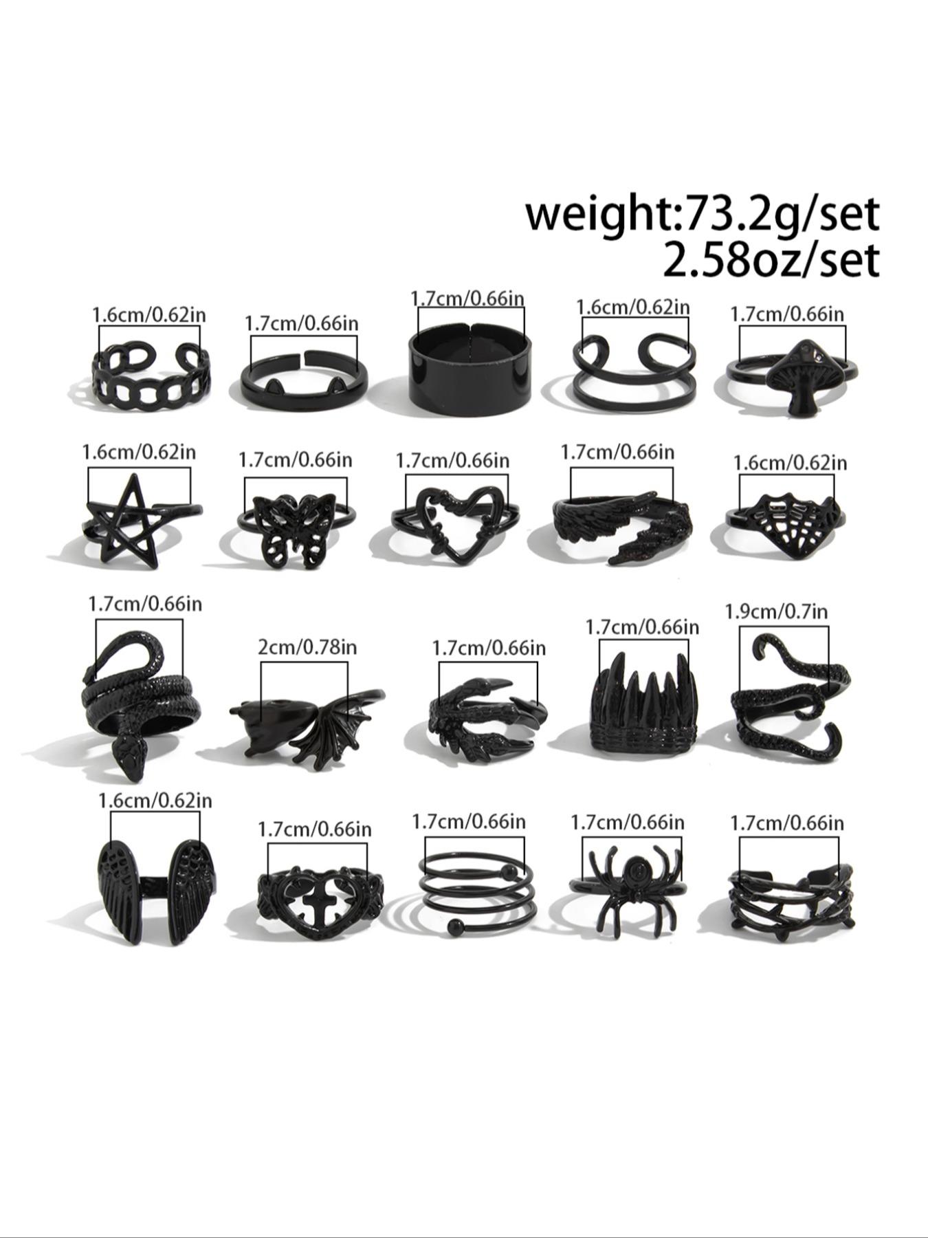 20-Piece Punk Gothic Ring Set, Butterfly Spider Wing Design, Women's Witchy Jewelry for Party Daily Holiday Gifts, All-Season Wear