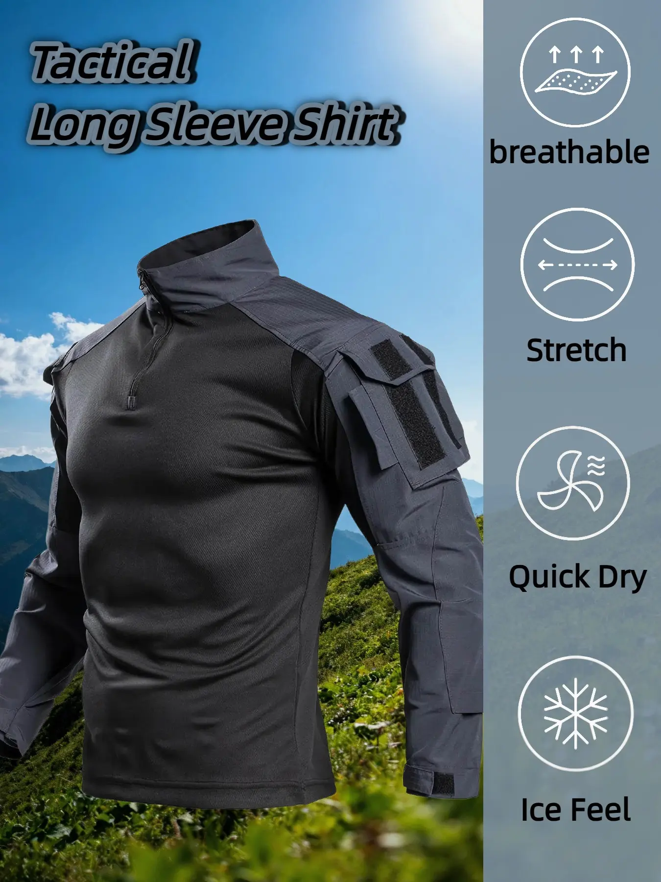 Men's Outdoor Tactical "Frog" Shirt, Athletic Style Shirt: Breathable, Stretchy, Multi-Pocket, Long-Sleeve Training Top, Durable, Tear-Resistant, Quick-Drying, Moisture-Wicking, Ideal for outdoor activities such as hiking, rock climbing, running, fishing