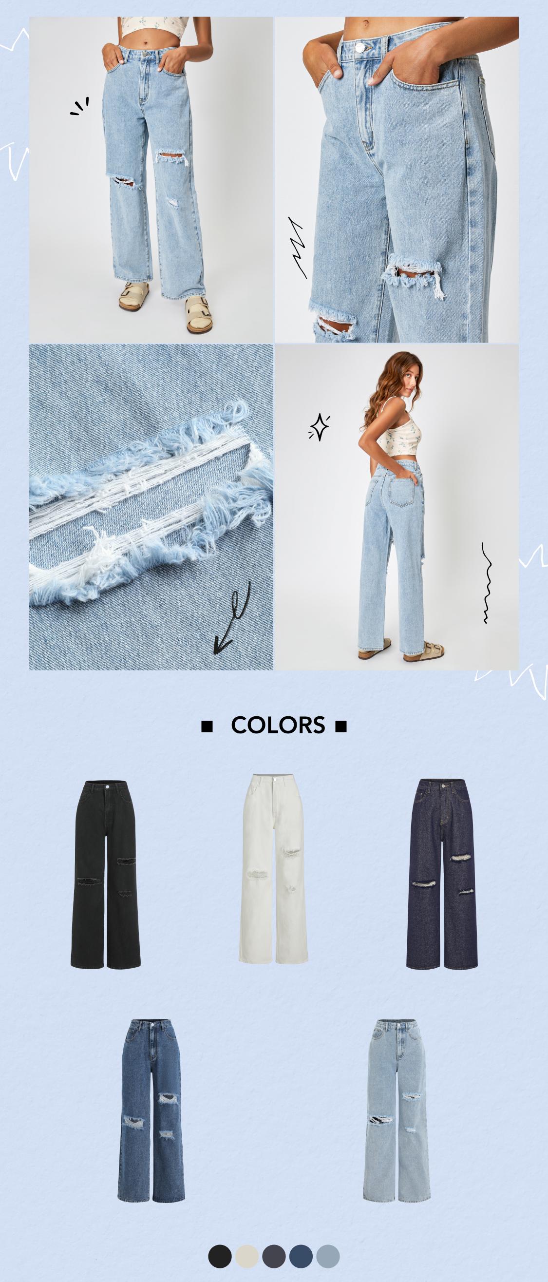 Cider [5 colors, size 0-26] Denim Basic Ripped Jeans
