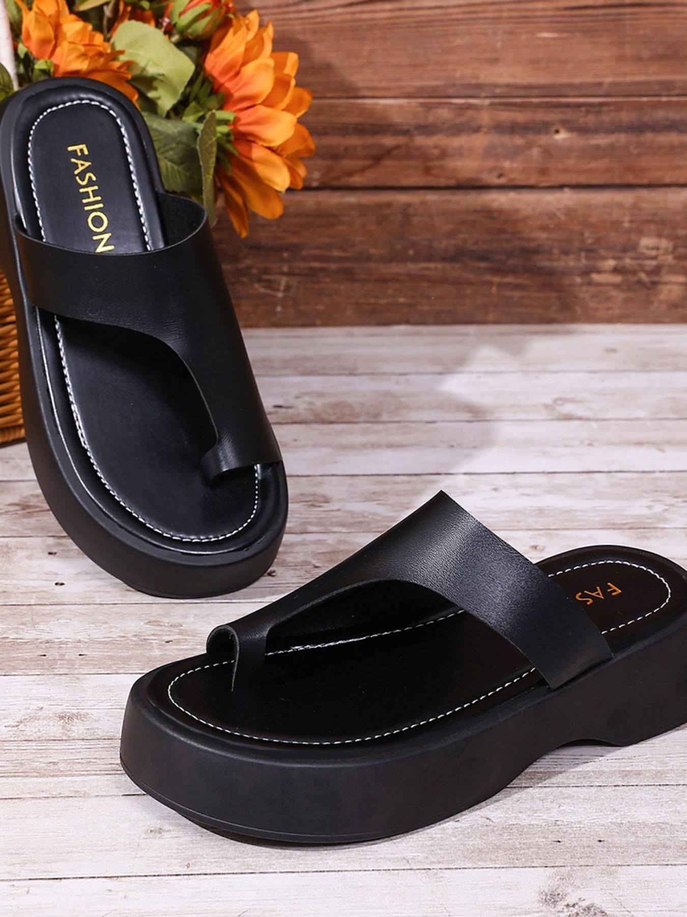 Women's Thick Sole Slip-On Sandals, Summer 2026 New Arrival, Soft Leather, Height-Boosting, Anti-Slip, Casual Office Shoes, Thick Soled