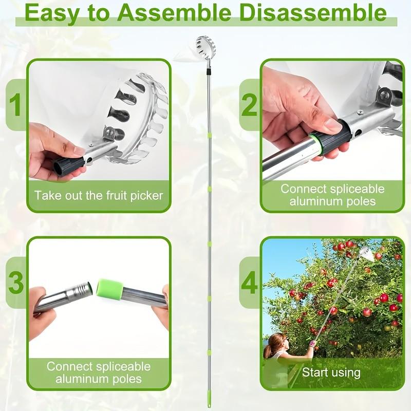 1 Pcs High Altitude Fruit Picking Stainless Steel Telescopic RodFruit Catcher Collection Pouch Farm Picker Fruit Supplies Tools