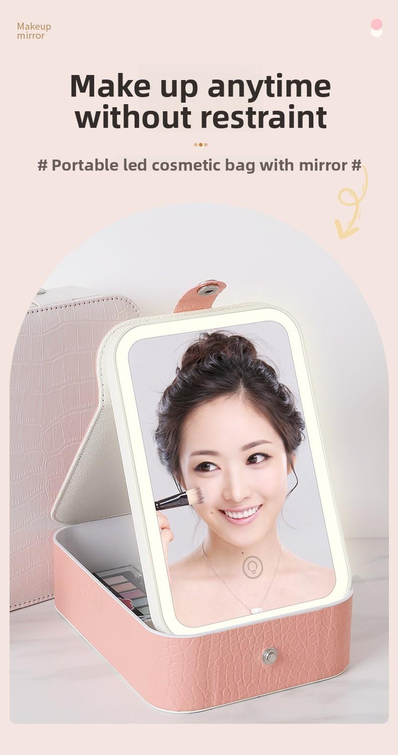 Internet celebrity portable home and outdoor storage mirror, makeup mirror with integrated LED fill light, snap-button mirror, desktop dressing storage box, Led Lit Mirror
