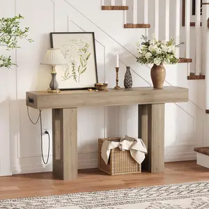 Garvee 63 Inch Console Table with Power Outlet, Extra Long Sofa Table with USB & Type c Ports, Narrow Entryway Table for Hallway, Foyer Table for Living Room, Gray