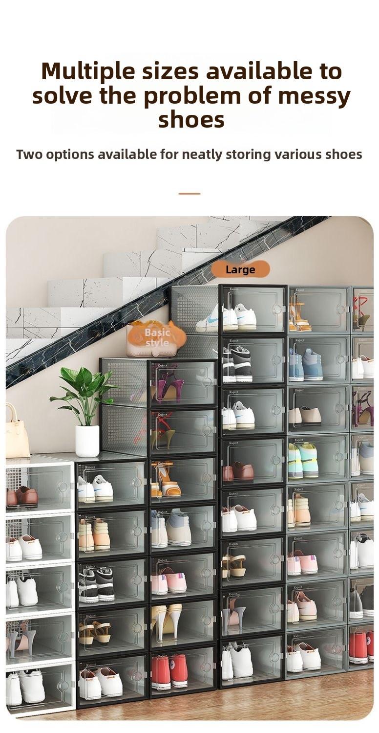 Shoe storage boxes, Shoe organizer, 6-piece sets, made of thick transparent material with lids, foldable and stackable containers allow for flexible arrangement, ideal for organizing sneakers and saving space in entryway