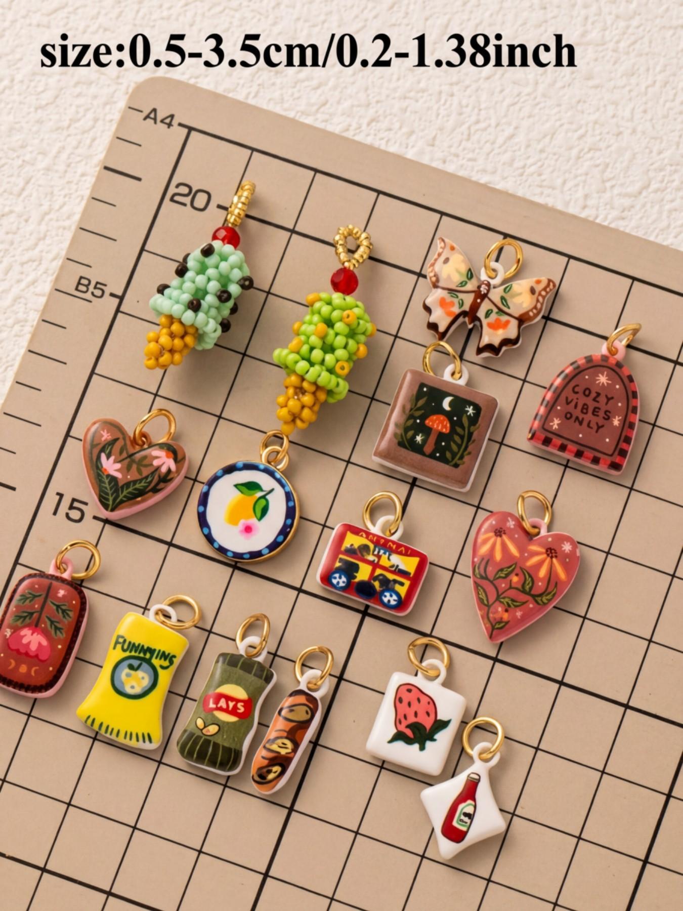 1PC Fashionable Minimalist Commute Versatile Style Pendant, Drop Painted, Strawberry, Ice Cream, Small Flower Heart, Lemon, Butterfly, Mushroom, Food Series Pendant, DIY Fashion Accessories for Keychains, Bags, and Jewelry