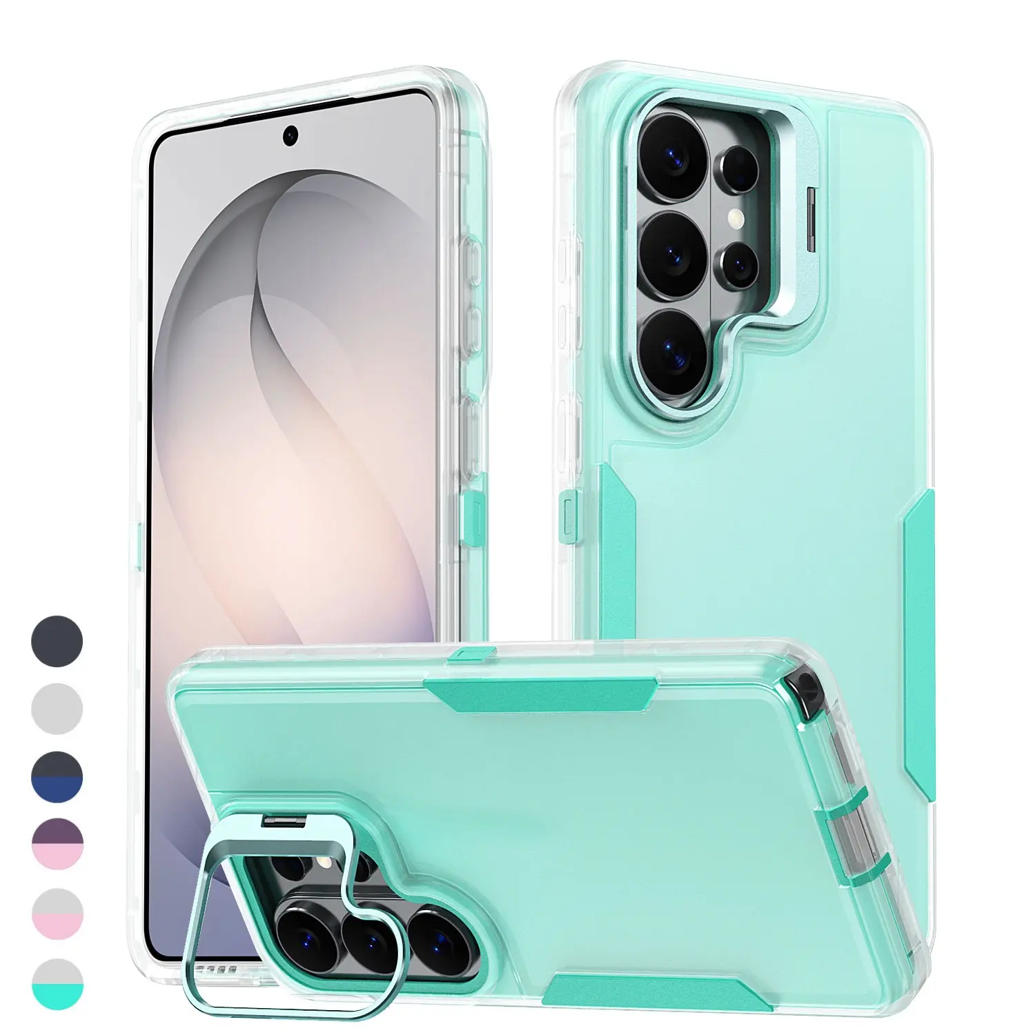 Heavy Duty Case for Samsung Galaxy S26 Ultra, S25 and S24 Plus, Military-Grade Shockproof Dual-Layer TPU and PC Cover with Camera Lens Kickstand, Charging Port Dust Cover, Scratch-Resistant Back and Contrast Color Design