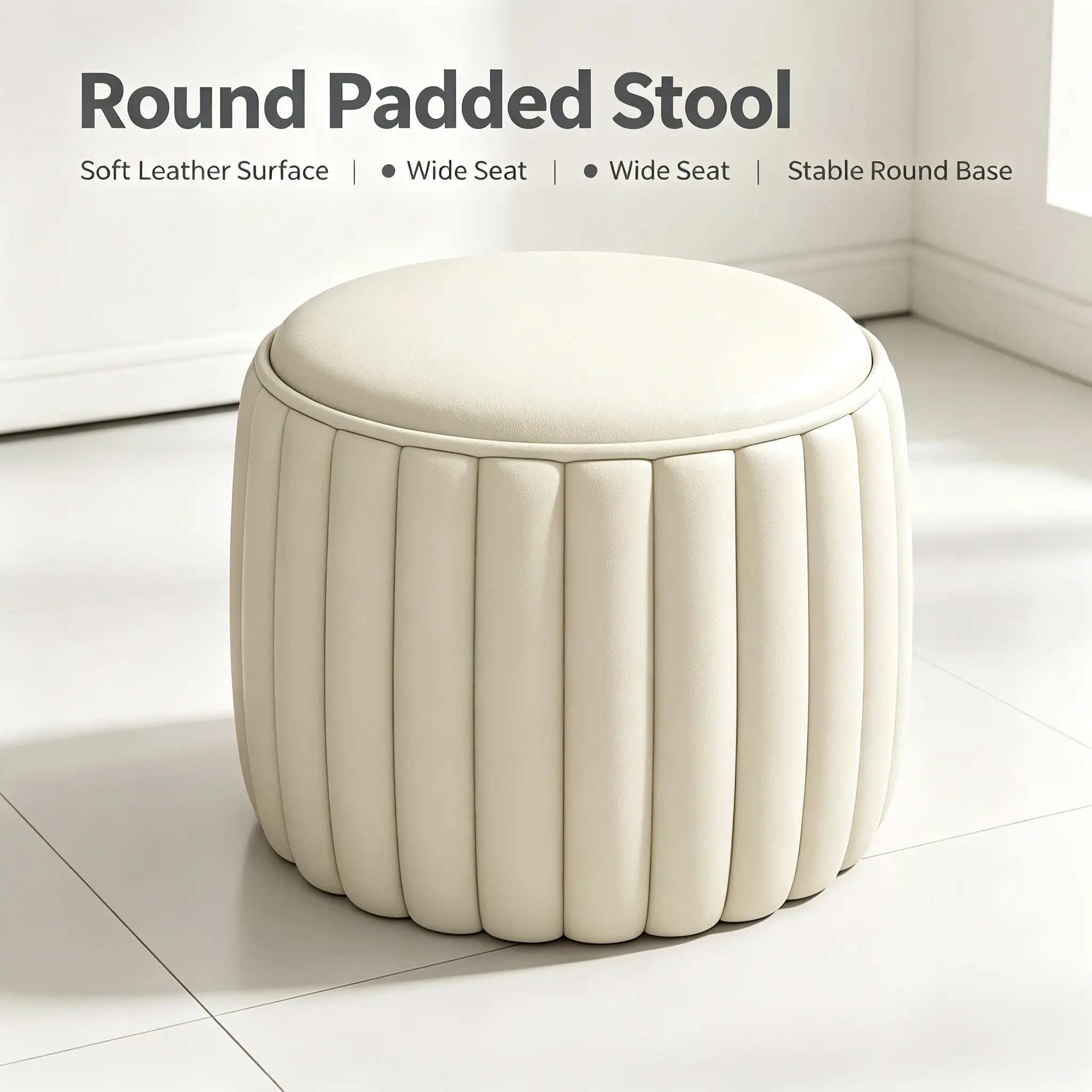 Modern minimalist Ottoman stool, shoe changing stool, Foot rest stool, minimalist leather, round cushioned seat, space saving organizer, Footstool with storage, living room/bedroom, small apartment decoration, Upholstered Storage Ottoman