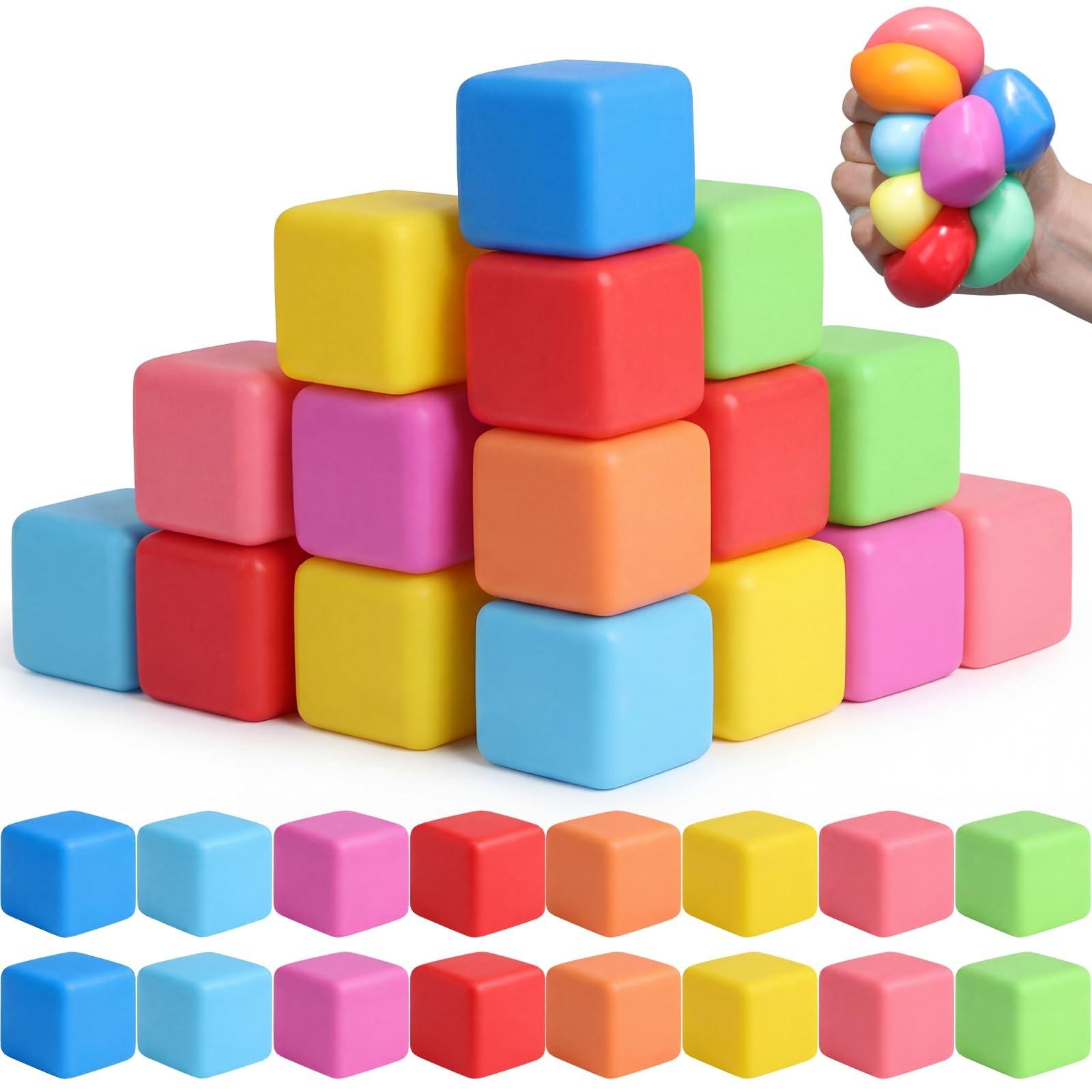 Random Color Squishy Cube, 8pcs Slow Rising Stress Relief Cube, Stretchy Fidget Cube for Anxiety Relief, Quiet Fidgets for Classroom