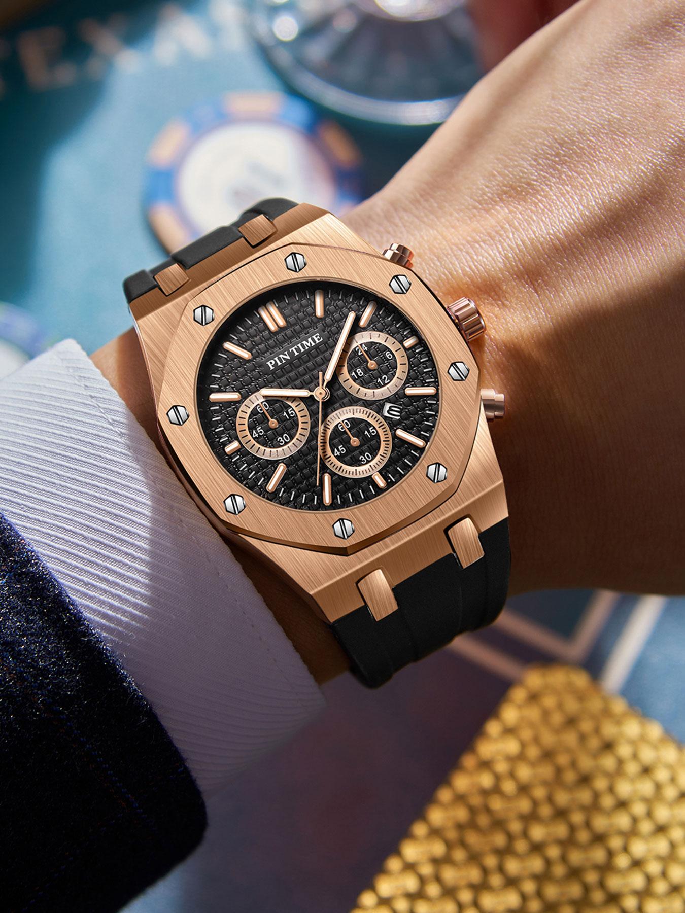 Men's Sporty Quartz Analog Watch with Silicone Strap, Analog Quartz Watches, Men's Stylish Watch for Any Occasion, Modern Fashionable Wristwatch for All Seasons, Casual Trendy Wristwatch detail 5