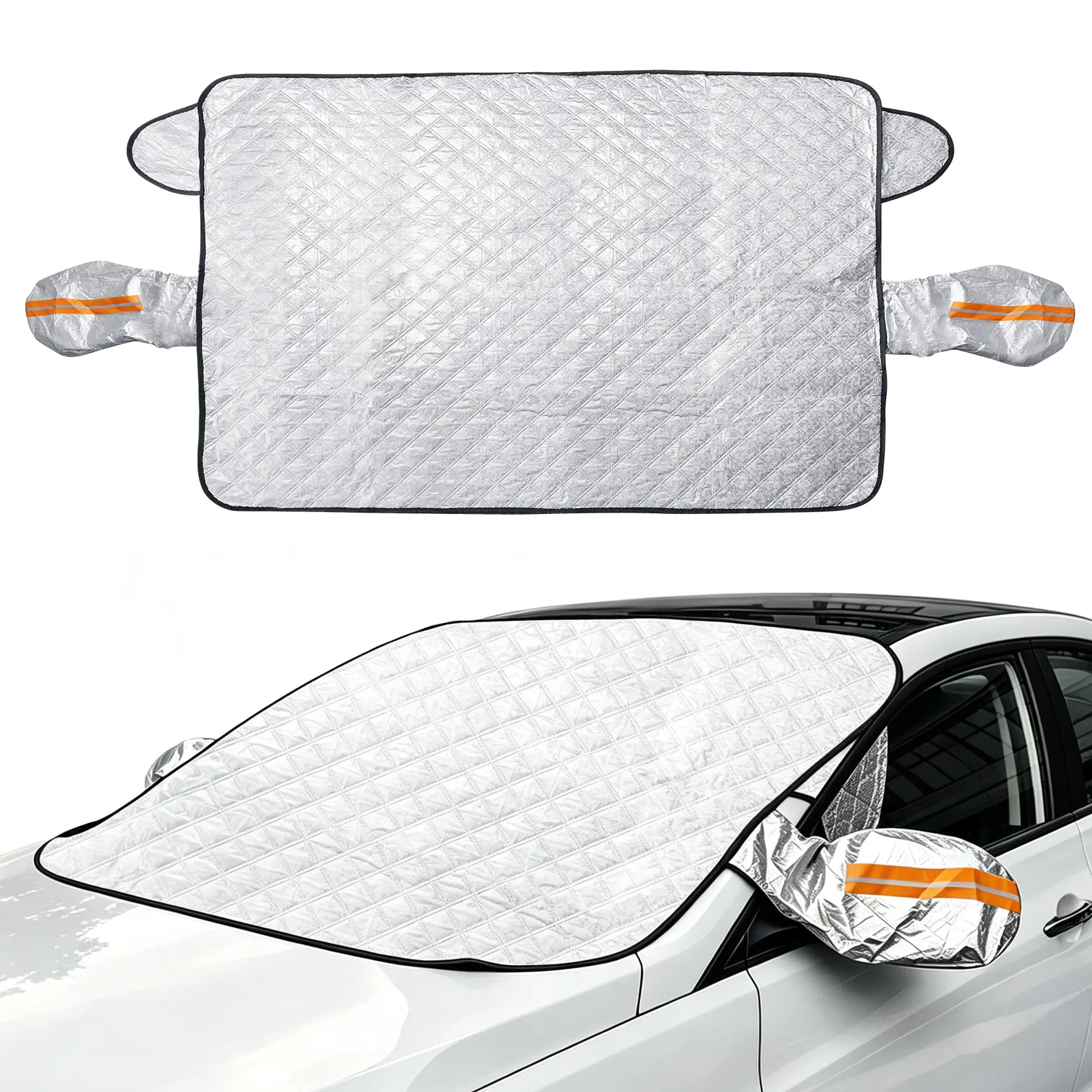 Car Windshield Protector Cover, Waterproof for Snow Ice Frost Dust Rain, 9 Magnets 4-Layer Protector，All‑Season Outdoor Wind Screen Shield for Most Vehicles