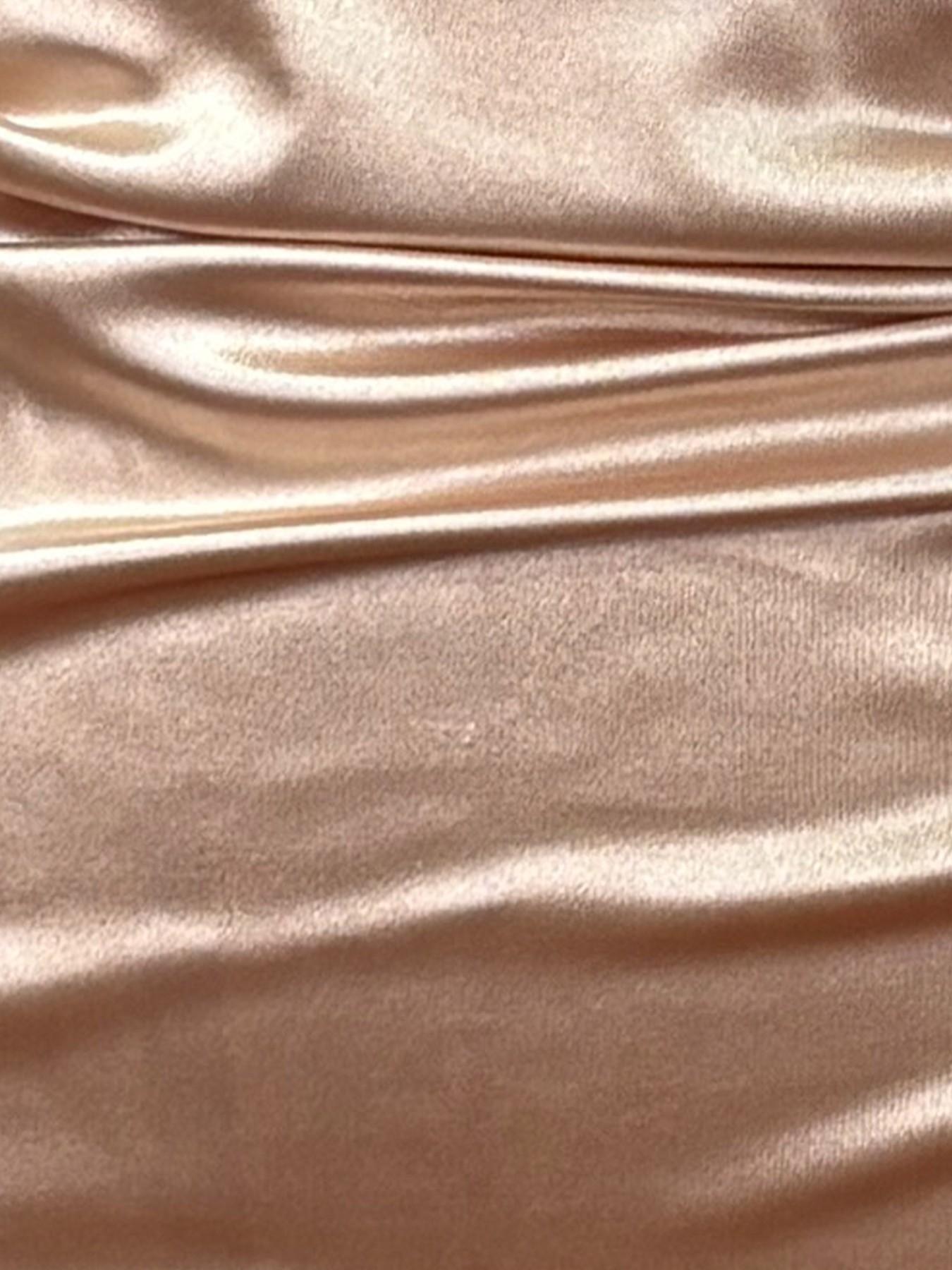 Champagne Color Midi Dress, Long Sleeve Elegant Chic Style Ruched, Knitted Glossy Fabric, Perfect for Office, Parties, Dates, Evening, Summer New Arrival