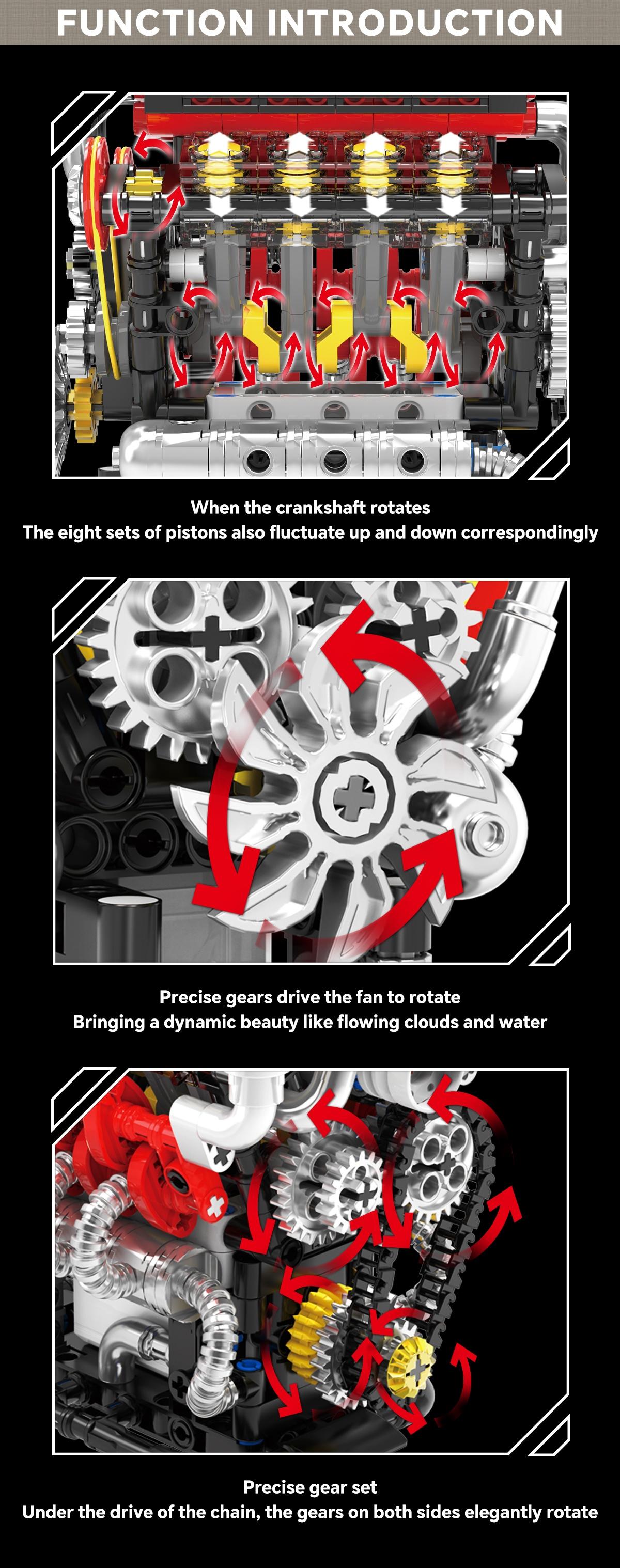 538pcs V8 Engine Sets Motorized Simulation Model Technical Building Blocks Car Parts Bricks DIY Toys Festival Gifts Boys Adult