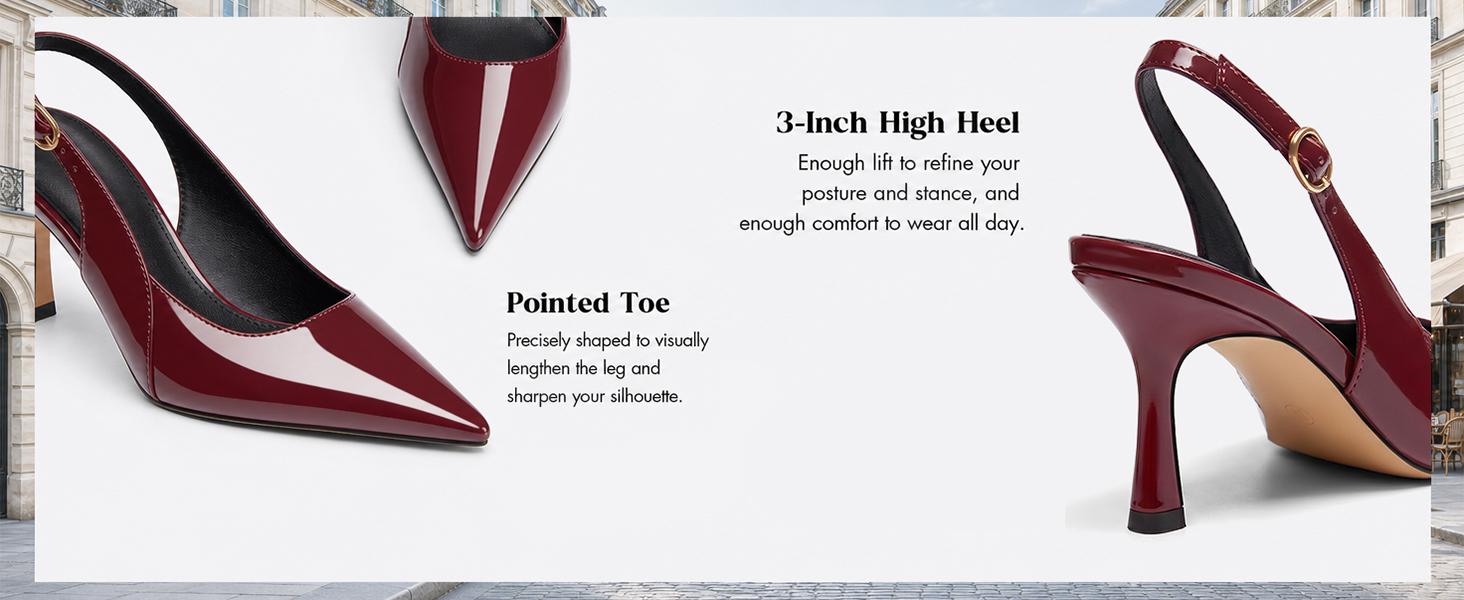 Coutgo Women's Chic Plain Footwear - Closed Pointed Toe Slingback Rubber Kitten Block Heel Pumps, Ideal for Work, Wedding Events, Casual, Buckle, Breathable, Elegant Evening Footwear, Shoe, Kitten Heels, Heels For Women