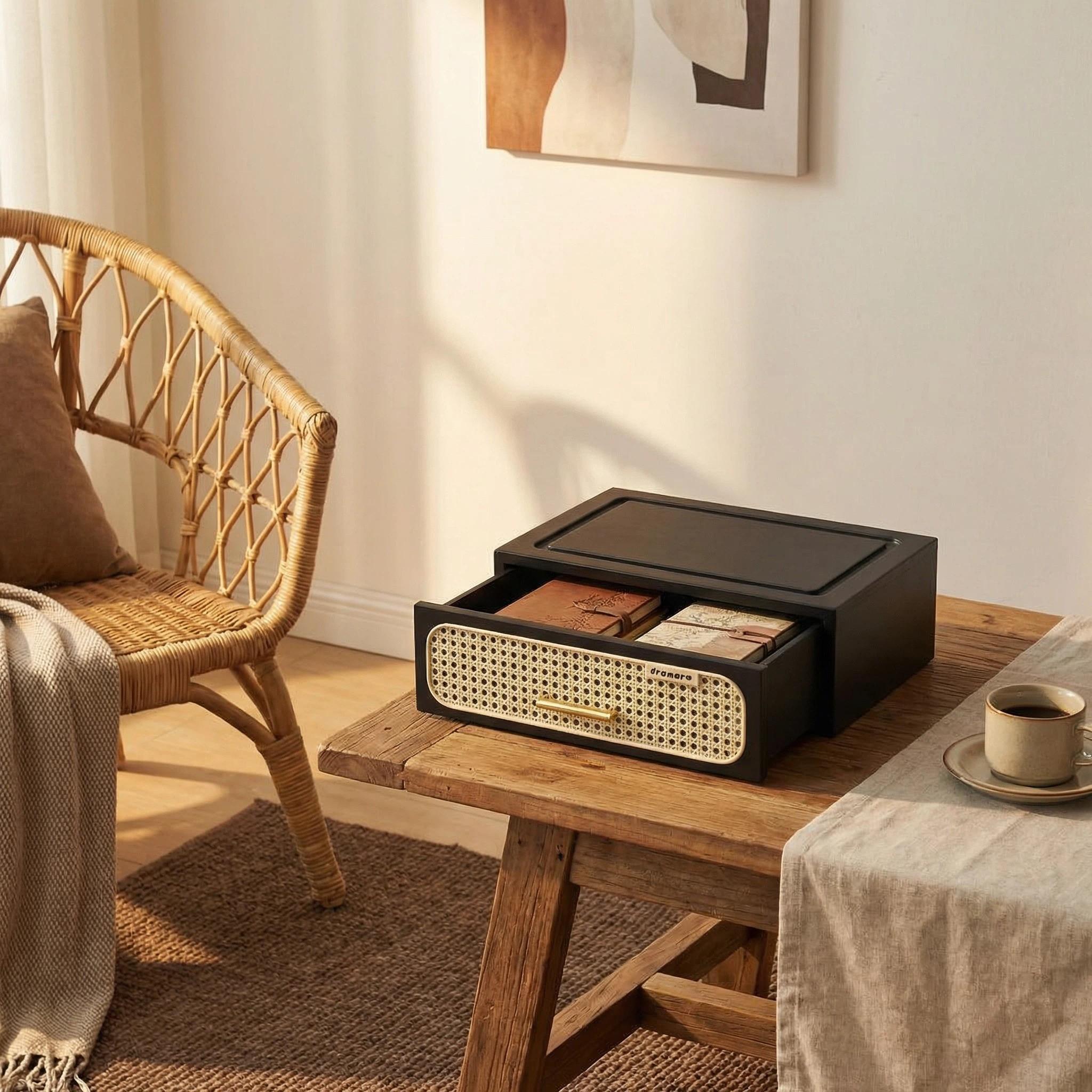 Retro Woven Imitation Rattan Stacking Storage Box for Space Organization, Multipurpose Storage, Versatile for Miscellaneous Items, Clothing and Daily Supplies