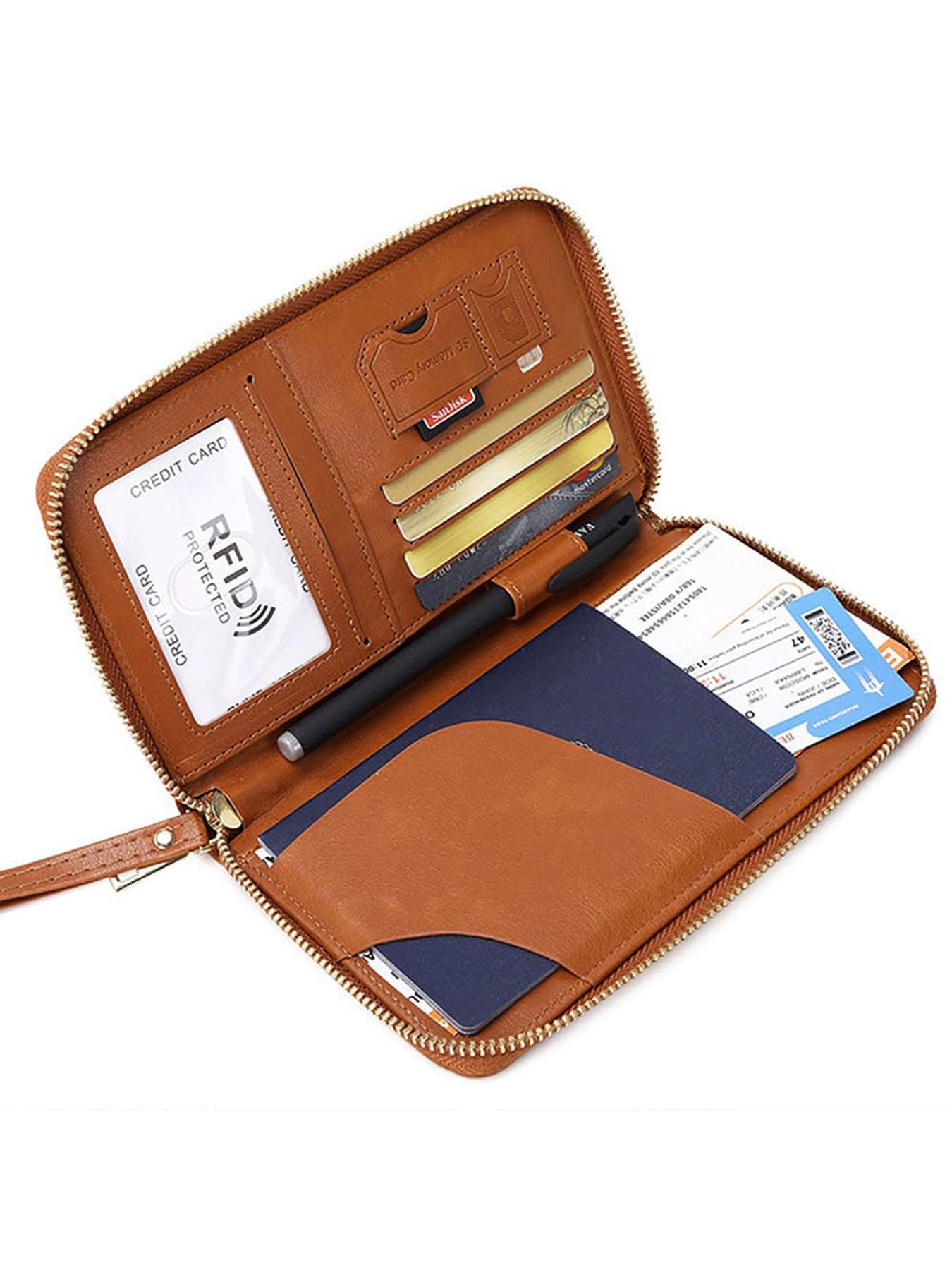 Lightweight Zippered Leather Phone Wallet, Slim Wristlet Clutch with Phone Holder & Card Slots, Portable All-in-One Bag for Travel, Walking & Daily Errands
