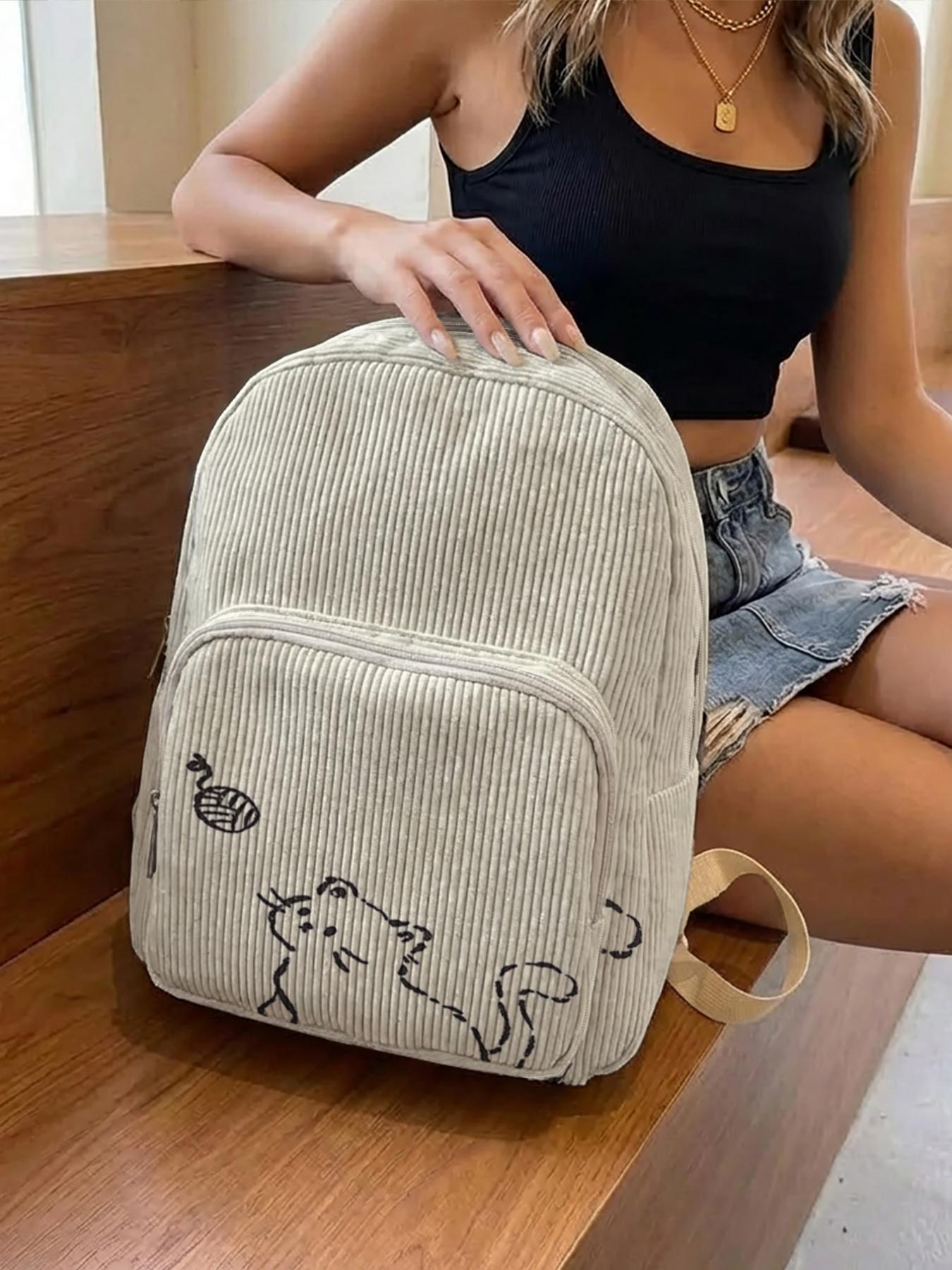 1 piece of cat and yarn ball pattern 2D printed lady's backpack, velvet texture + layered storage + light weight reduction | perfect for students to go to class/shopping/short trips | atmosphere and practicality combined