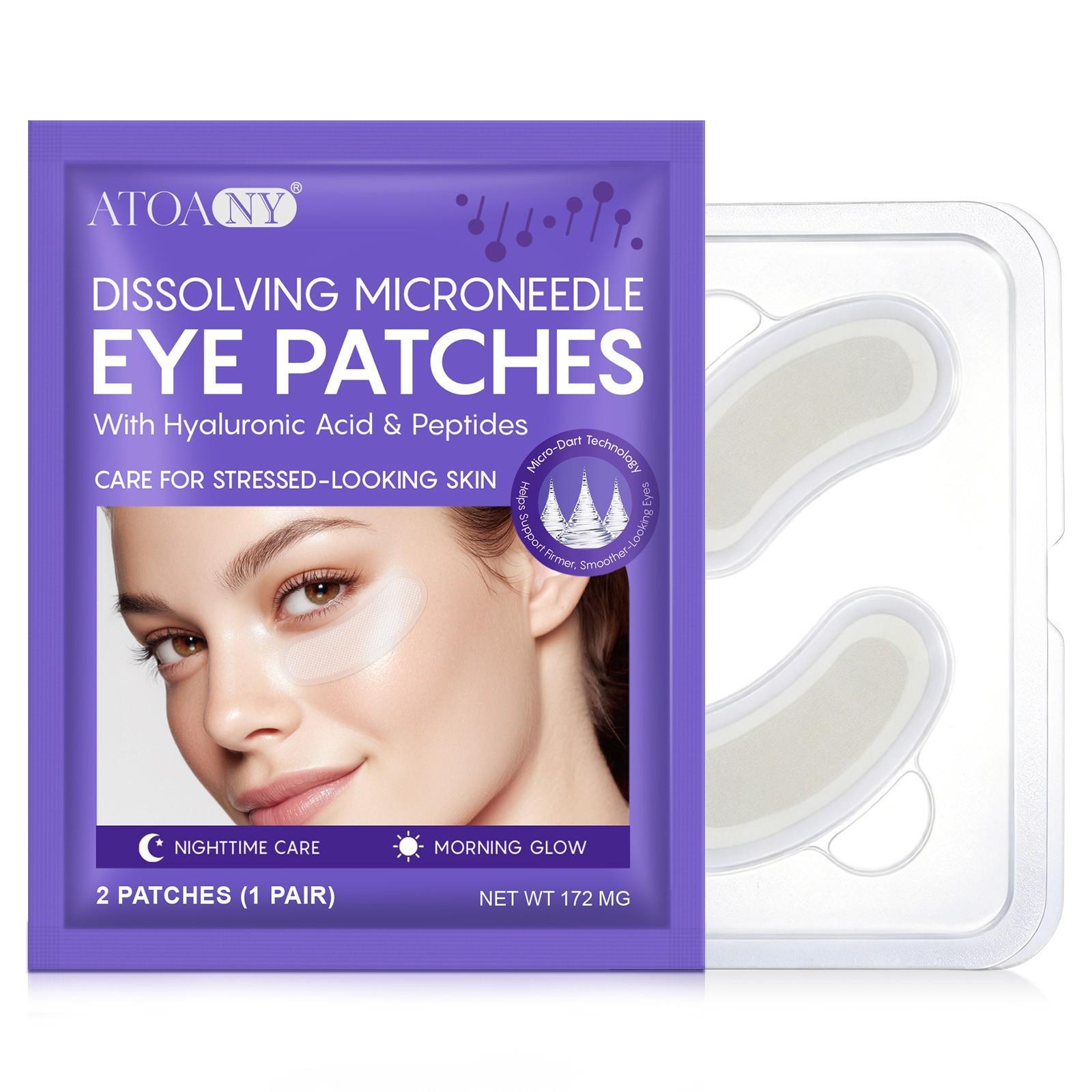 ATOANY Micro-Needle Eye Patches (2-pack), containing 2,000 micro-crystals, enhance skin contact and infuse the skin with nourishing ingredients. Use these eye patches while sleeping to keep the eye area hydrated all night long.