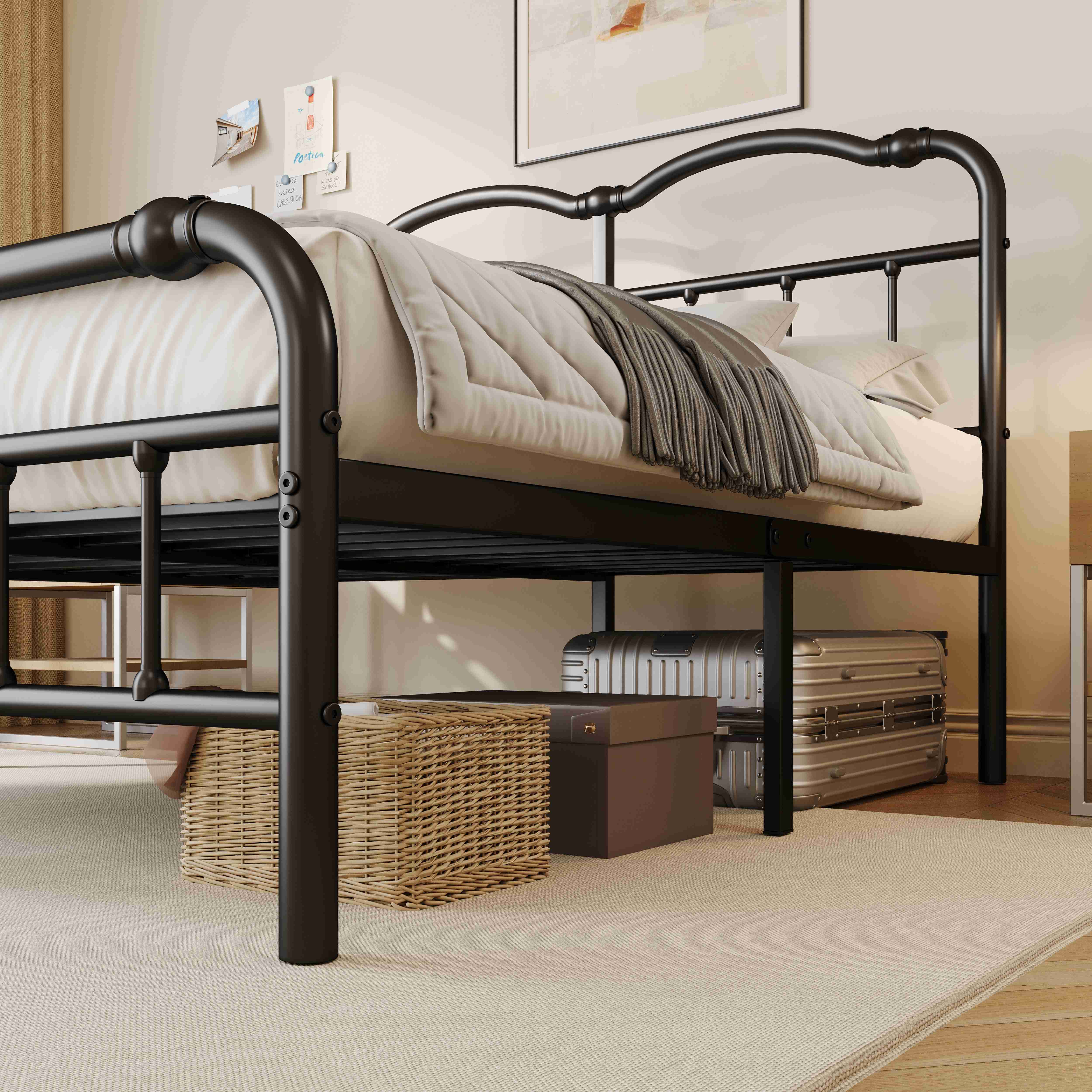 Aardhen Heavy Duty Metal Platform Bed Frame Victorian Style No Box Spring Needed Easy Assembly No Squeak Sturdy Durable Noise Free Vintage Aesthetic