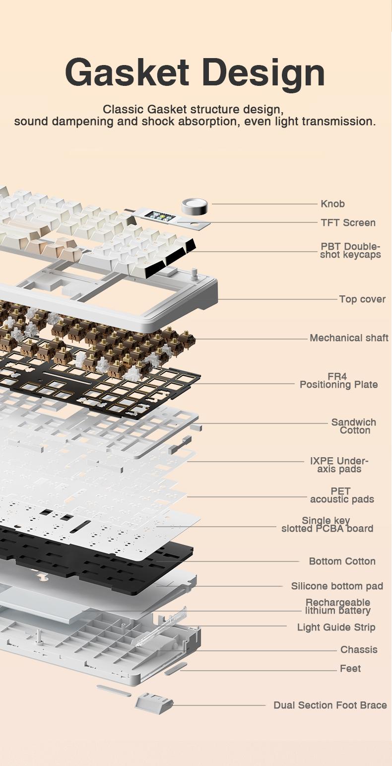Aula F108 Pro Full Size Wireless Mechanical Gaming Keyboard With Knob Smart Screen Num Pad Creamy Typing Tri-Mode RGB Backlit Hot Swappable Keyboard for Work&Gaming – Office Accessories  Gift (Red)  creamy keyboards  Mother's Day gift