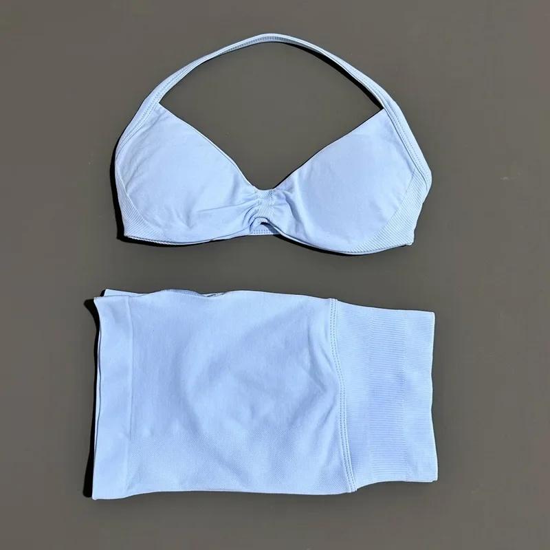 2 Piece Sport Set Women Seamless Yoga Tank Bra Waist Scrunch Bum Gym Shorts Sets Fitness Running Workout Suit,Sports,Leggings,Backless,Halter,Crop,Butt,stylish,activewear,,daily,outfit,,Insulated,Hunting,Camo,mfvim,woman,,athletic,, Two Piece Set