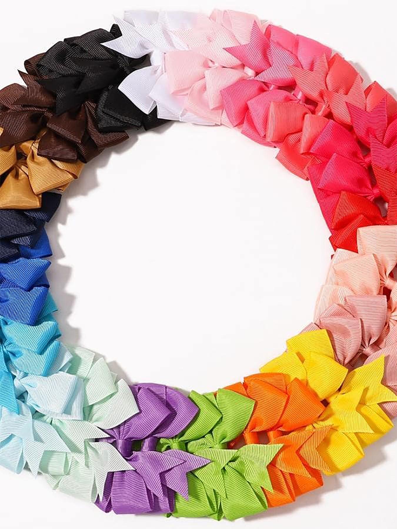Random Color Bow Decor Hair Clip Set (20pcs), Cute Colorful Hair Accessories for Girls, Simple Style Plain Color Hair Clip for Daily Use
