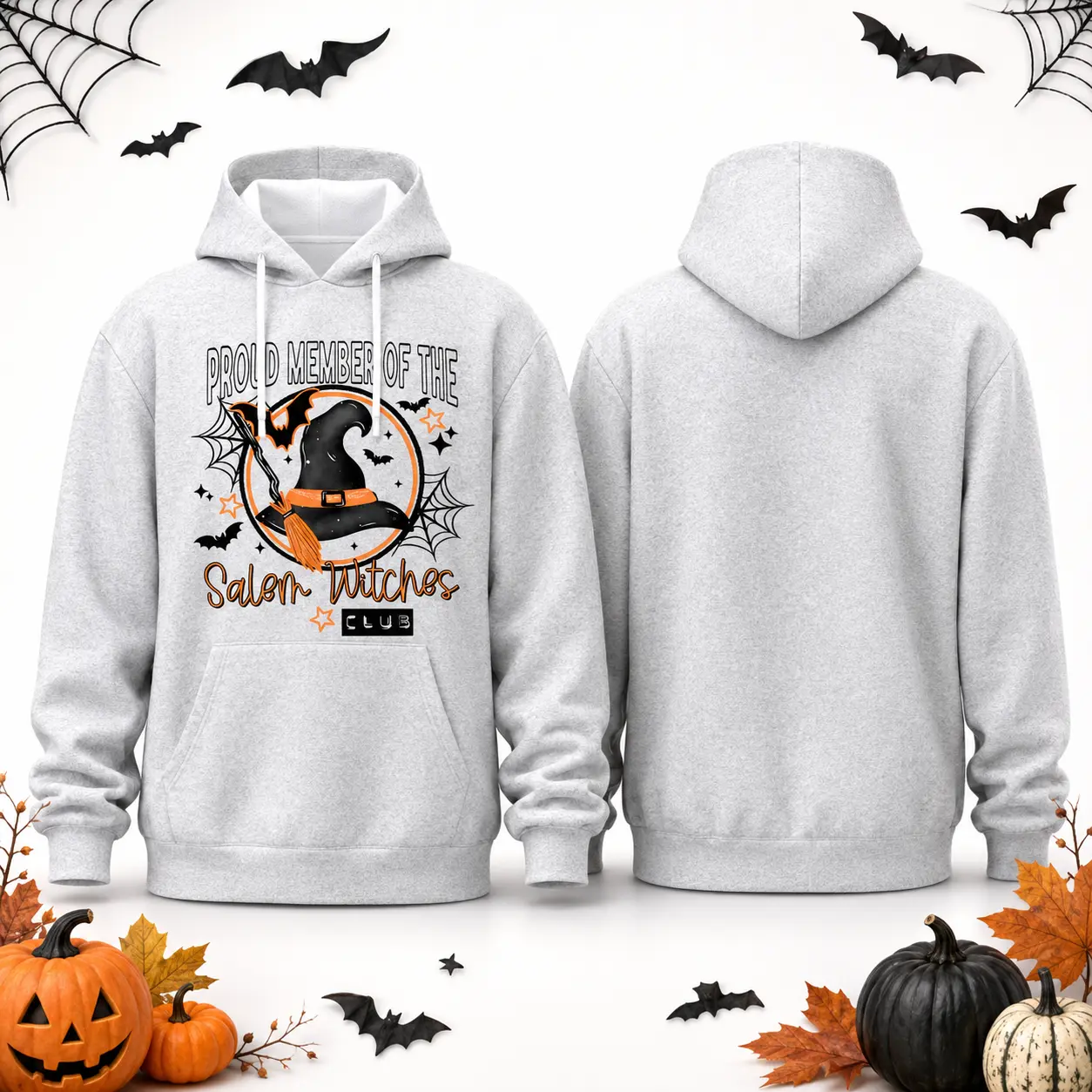 Halloween Witch Graphic Pullover Hoodie for Women, Casual Long‑Sleeve Hooded Sweatshirt for Autumn Fall Holiday Daily Wear