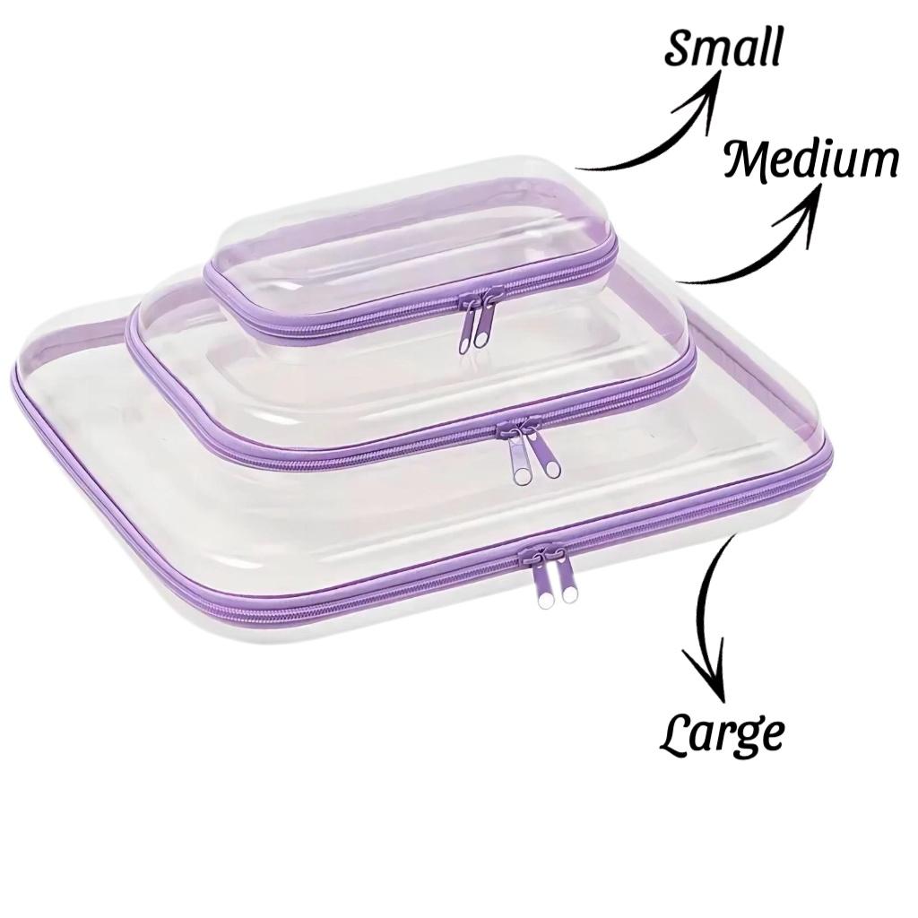 1/3 Set Clear, Transparent Storage Box, Large Capacity Zipper Storage Box, White/Pink/Blue Available Portable Storage Organizer for Skincare, Clothes, Books, Laundry, Travel Toiletry Bag, Space Saver Organizer, Large/Medium/Small Size available