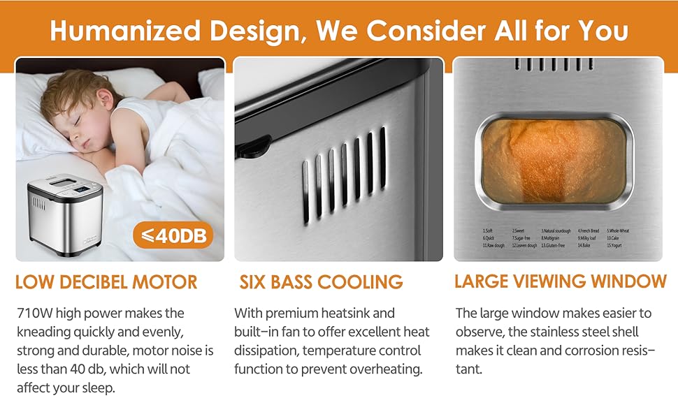 Automatic Bread Maker, 2LB 1.5LB 1LB Bread Maker Machine with  with Gluten-Free Setting, 15-in-1 Stainless Steel Bread Maker with Recipes