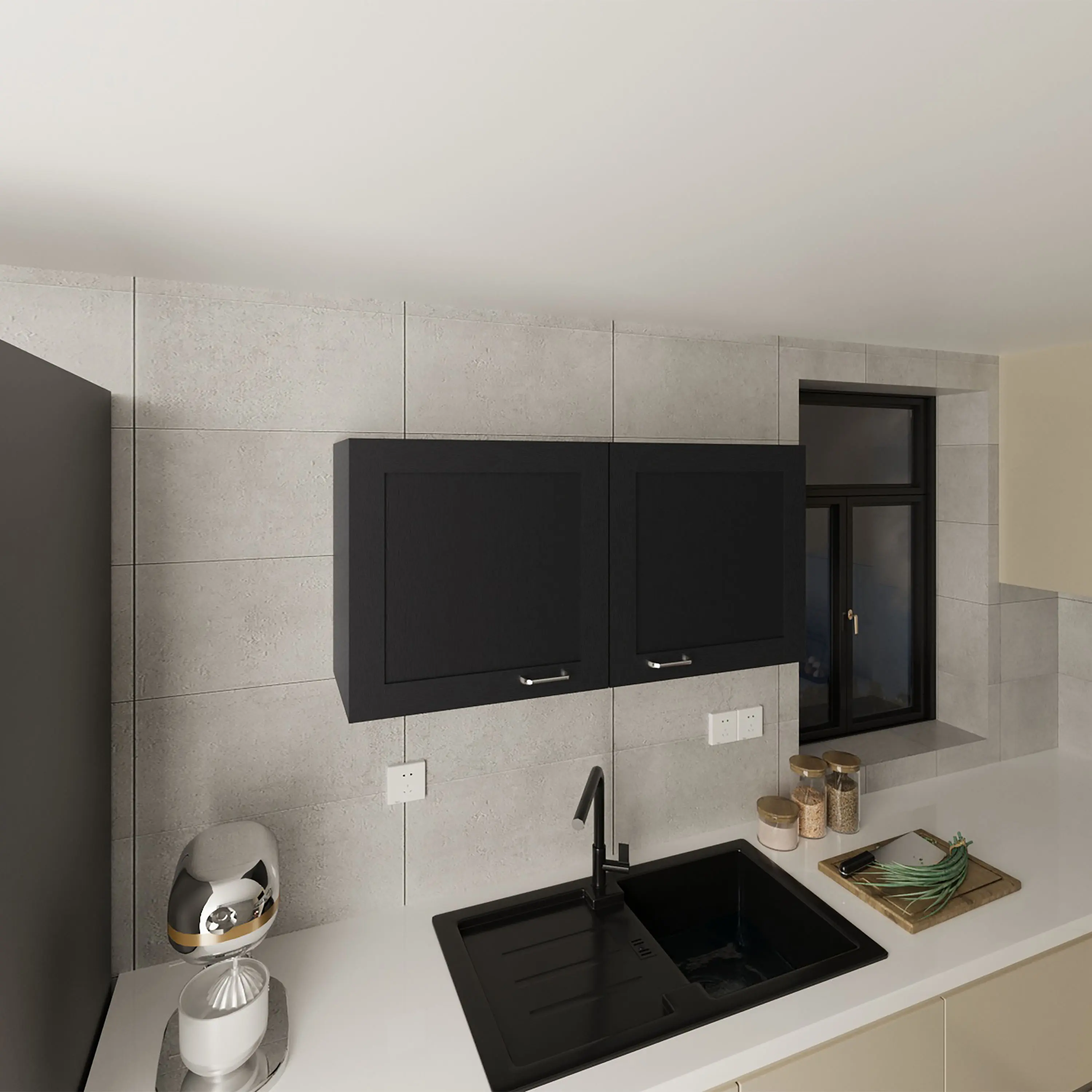 Nokaa Wall Cabinet with 2 Doors – Black Engineered Wood, Compact Kitchen Storage, 39.4W x 12D x 19.3H in, Easy Assembly, FSC & CARB Phase II Compliant