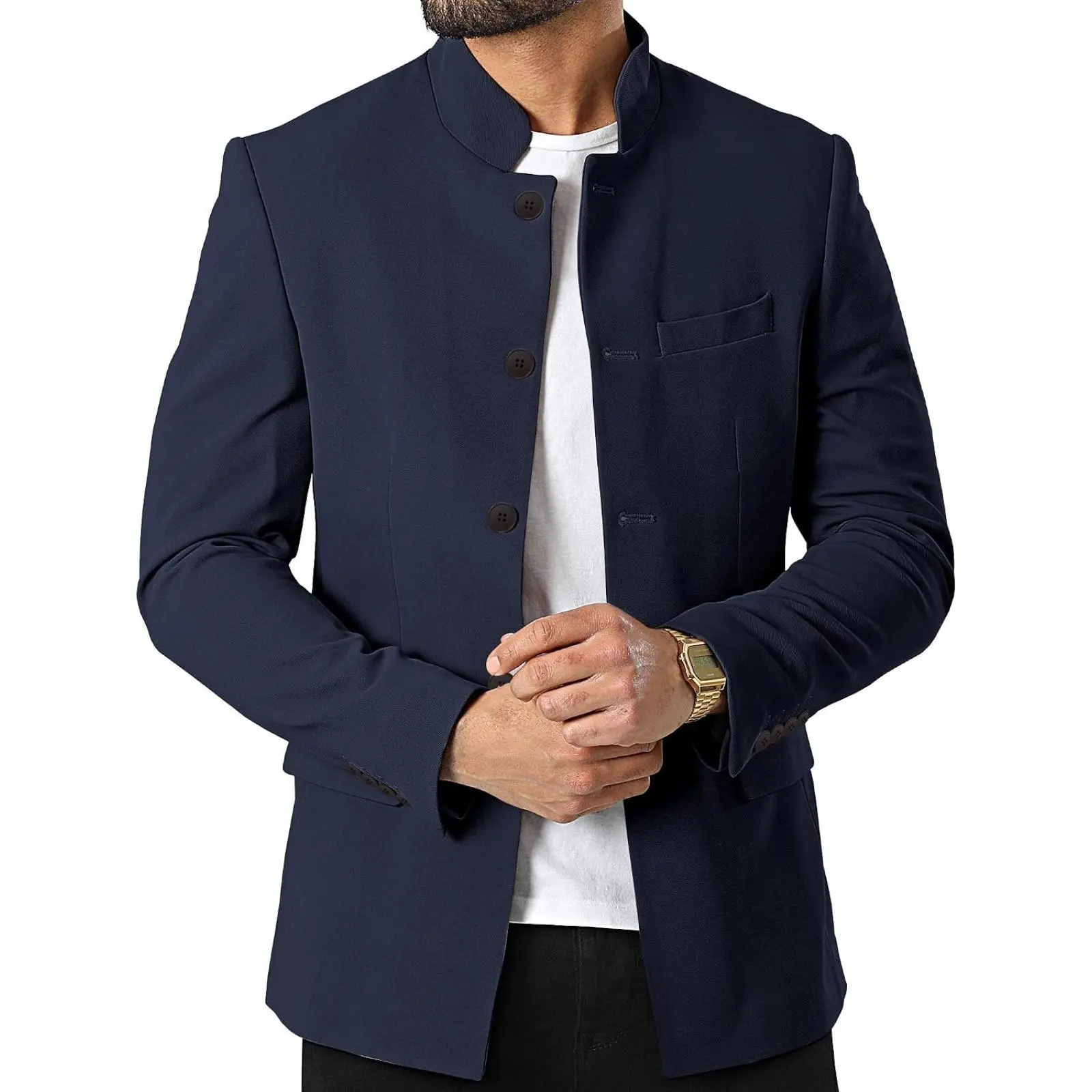 Runcati Men's Casual Suit Blazer Jackets Stand Mandarin Collar Lightweight Lined Business Dress Sport Coats