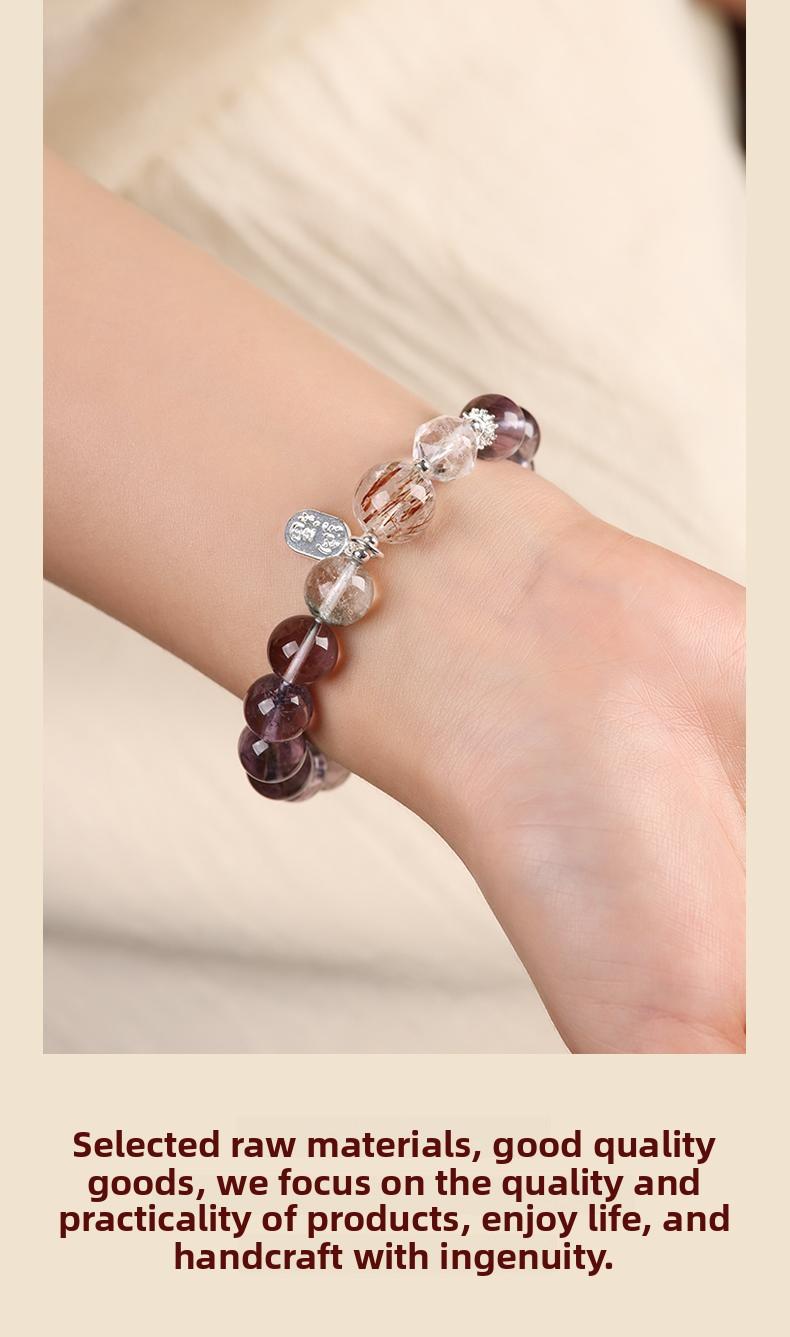 [Wisdom Success] crystal bracelet, amethyst white crystal black gold super seven green phantom, unisex, daily wear gift, 10mm beads natural stone silver accents, wisdom success courage symbol