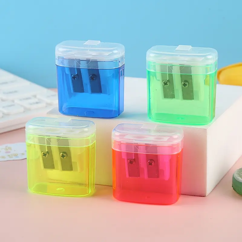 4-Piece Triangle Dual-Hole Pencil Sharpener Set, Large Capacity for Thick Pencils, Durable Plastic Manual Sharpeners, Multiple Colors, Writing Tools