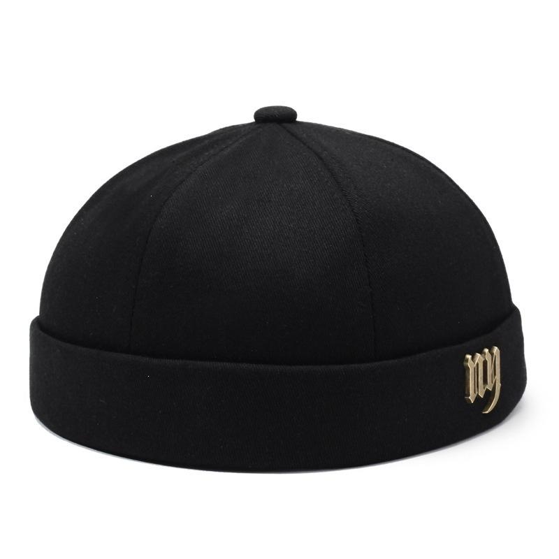 Vintage Gothic Ny Metal Letter Docker Hat, Skull Cap, Street Style, Neutral Hip Hop, Beanie with Gold Emblem, Casual Daily Wear