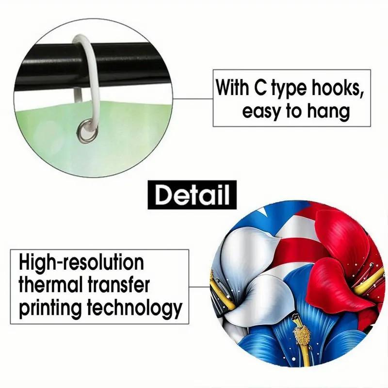 1/4pcs Puerto Rican flag pattern shower curtain set, includes non-slip mat, U-shaped rug, and toilet seat cover. Perfect for bathroom decoration, partitioning, and beautifying the space. Comes with 12 shower curtain hooks. Bathroom Decoration Accessories