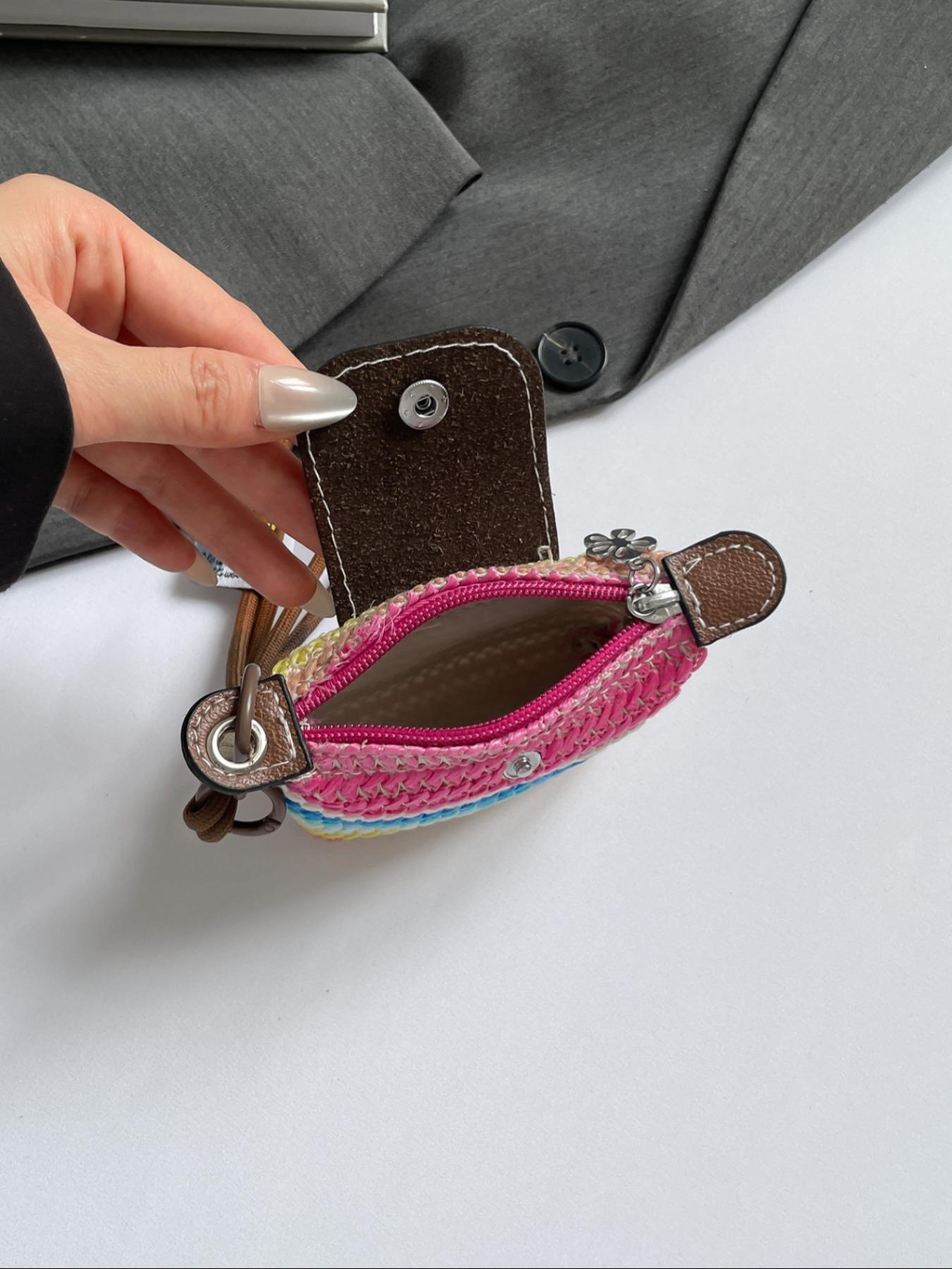 Women's Mini with Detachable Nylon Wristband, Colorful Braided Design, Zipper Closure, Decorative Bag, Wristlet Wallets, Christmas Gift for Young Girls