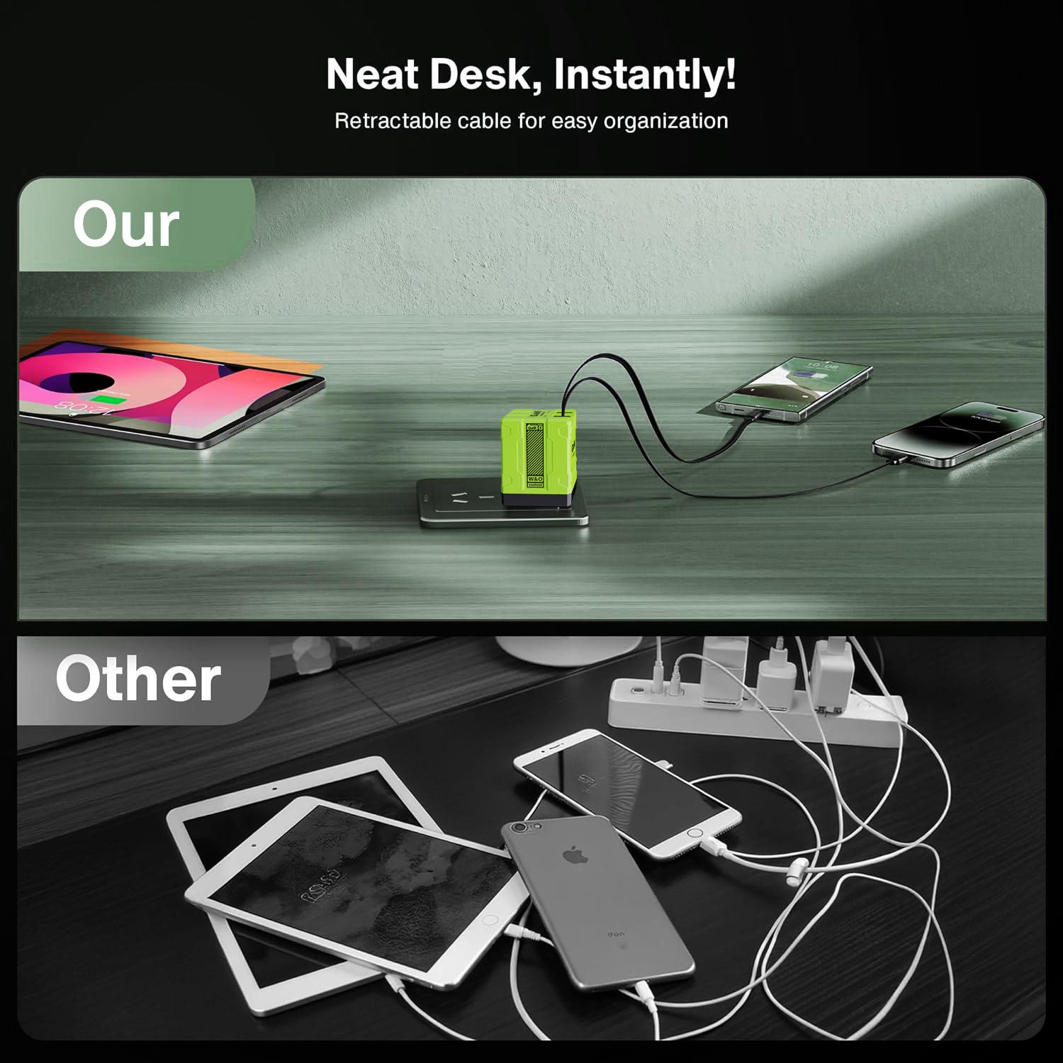 [Buy 1 get 1 free] 2 in 1 GaN Charger 120W Fast Charging Type C Lightning Retractable Wall Foldable Plug for iPhone Samsung Galaxy iPad MacBook Travel Friendly Compact Safe Tech Gift