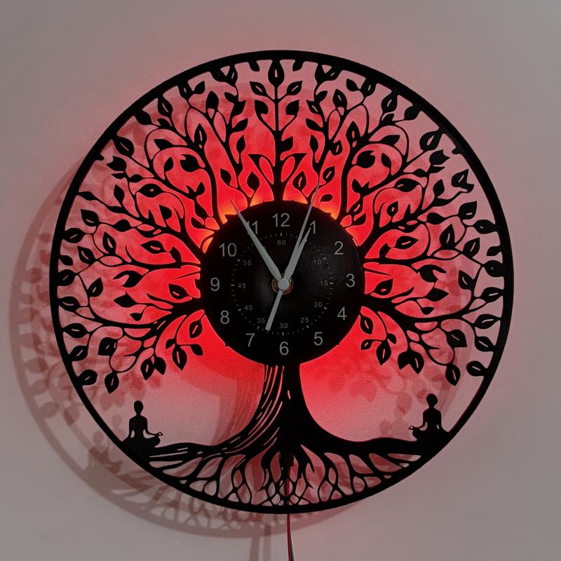 Zen Meditation Under Tree Vinyl Record Wall Clock Art Decor for Home Bedroom Office Cafe Restaurant Kitchen Ideal Gift for Birthday Halloween Christmas Easter (Battery Not Included)