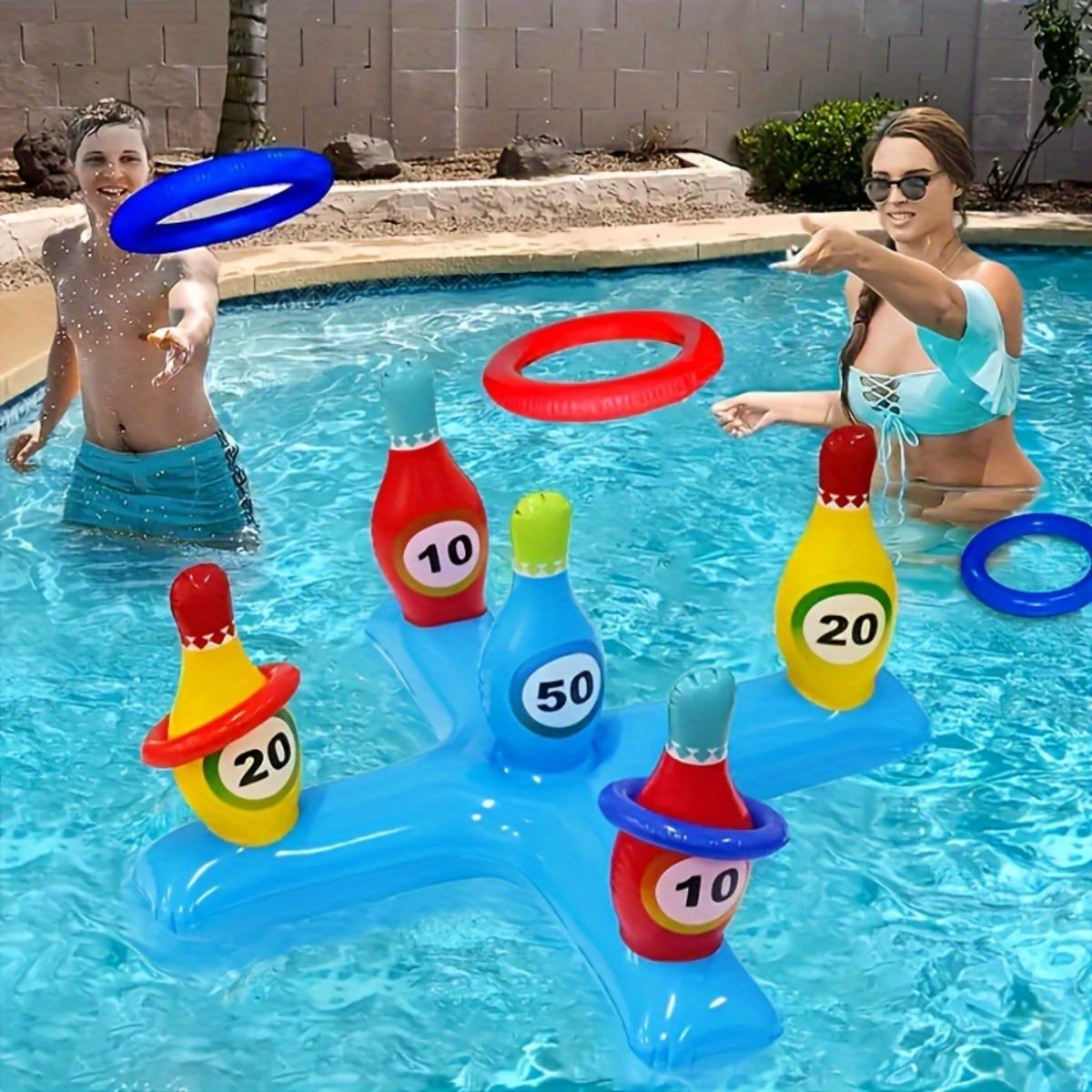 Inflatable Bowling Set for Family Parties, Durable PVC Fun Tossing Game, Bar Drinking Party Game, Pool Party Water Toy, Pool Float, Outdoor Lawn Gathering Interactive Prop for Ages 14+, Pool Floaters, Random Ring Colors