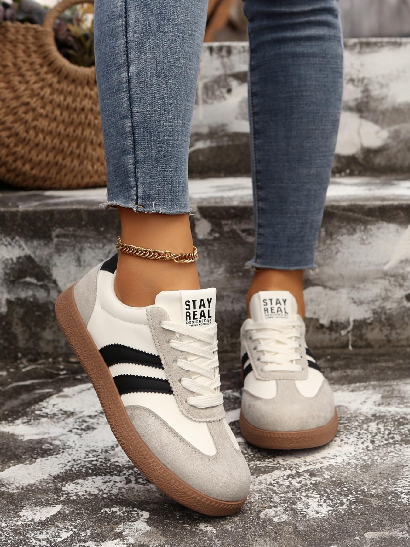 Women's Spring Fall New PU Textile Patchwork Design Sneakers, Trainer, Breathable Comfort Casual Low Top Walking Shoes, Anti-Slip Non Slip Thick Sole Lightweight