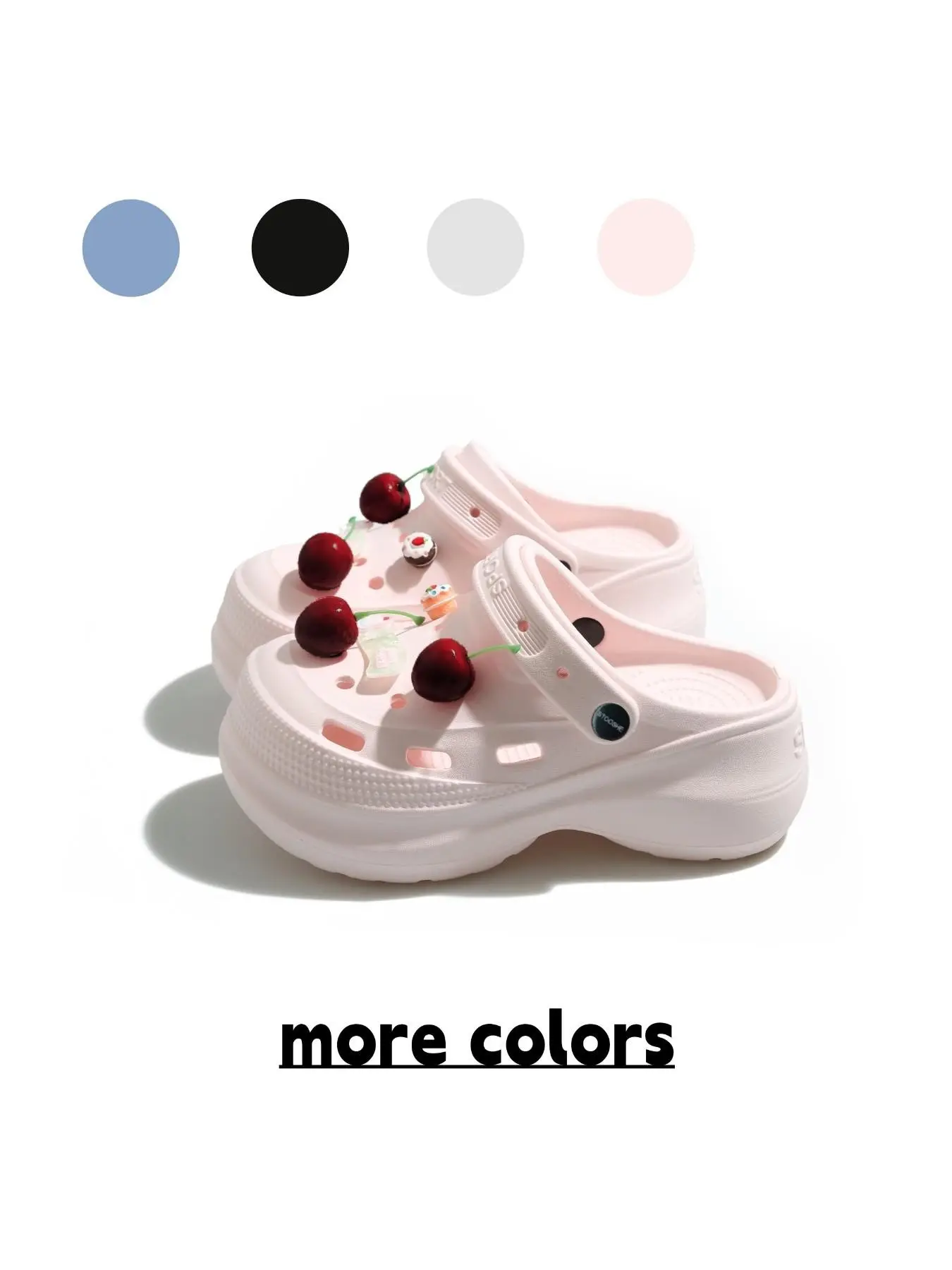 Women's Misty Pink Lightweight EVA Soft Elastic Versatile Summer Clogs with Cute Cherry & Dessert Charms, Anti-slip Slides for Indoor & Outdoor Multi-scenario Use