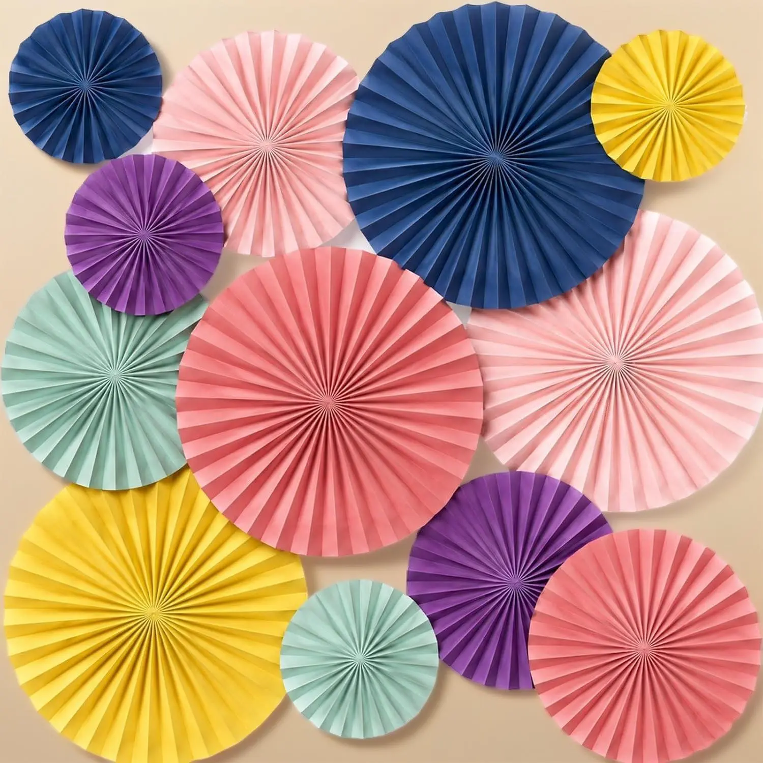 12 Pcs Paper Flowers Decorations for Wall Oh Happy Day Hanging Fans Back to School Classroom Bulletin Board Decor Colorful Rainbow Floral Backdrop for Wedding Birthday Party Baby Showers Decoration