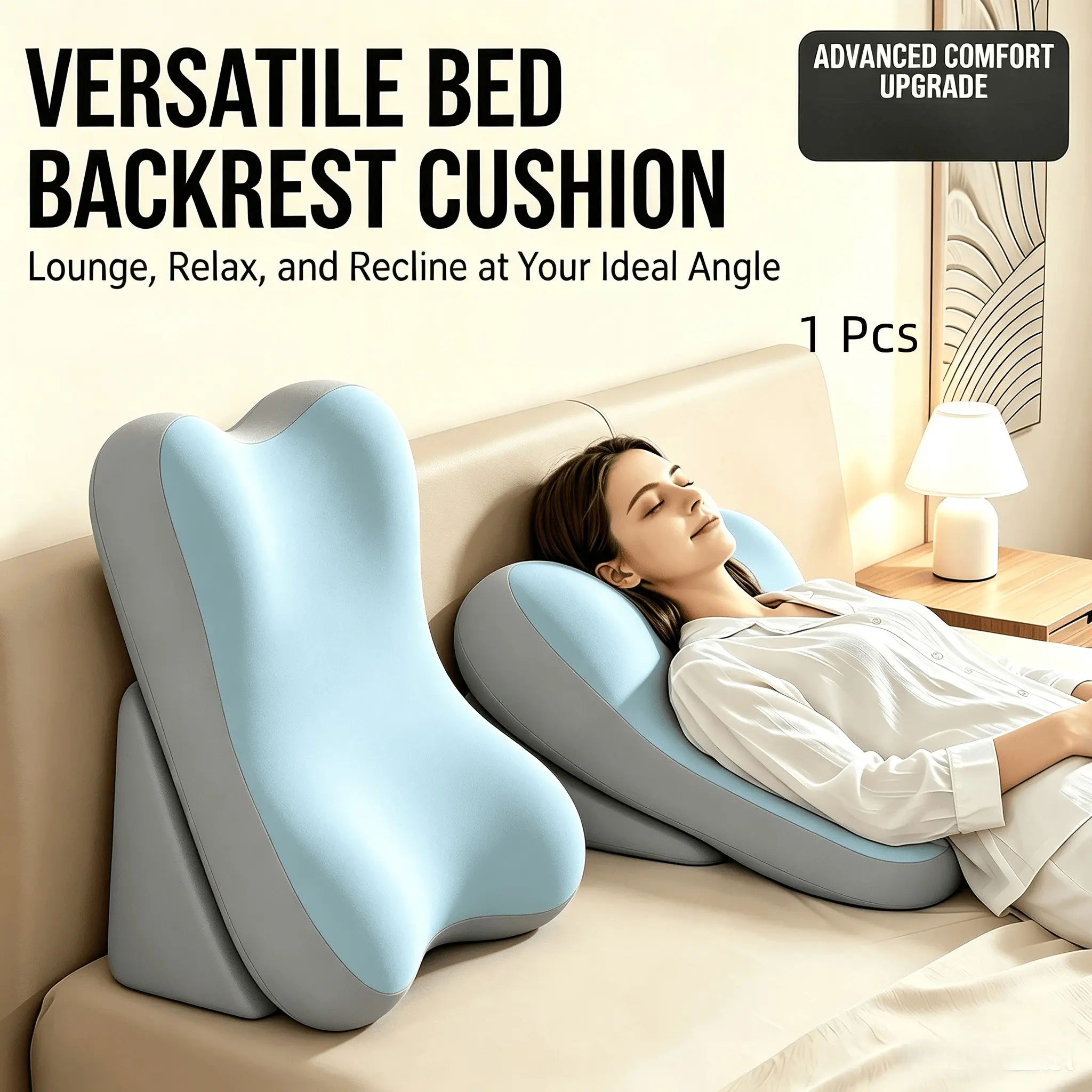 Ergonomic Lumbar Support Pillow, Adjustable Non-Slip Orthopedic Memory Foam Pillow, Anti-Snore, Acid Reflux Relief, Ideal for Sleep, Reading, Gaming, Driving, Office