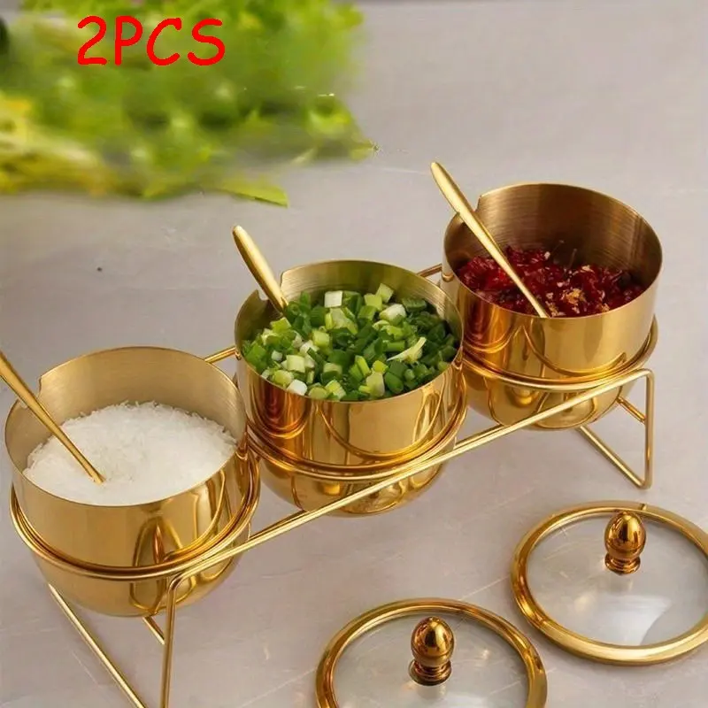 Stainless Steel Condiment Storage with Visible Glass Lid and Spoon - Dishwasher Safe, Wide Opening, Multi-Purpose Condiment Dispenser, Condiment Containers with Lids for Coffee Bar and Kitchen Organization