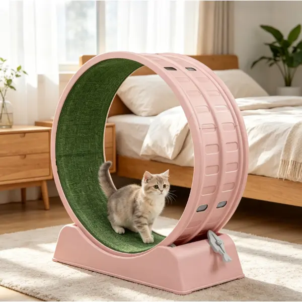 Quiet Cat Exercise Wheel 31.5", PP Track with Carpet, Safety Lock & Removable Scratch Pad, Stable Base, Tool-Free Assembly for Indoor Cats, Pink