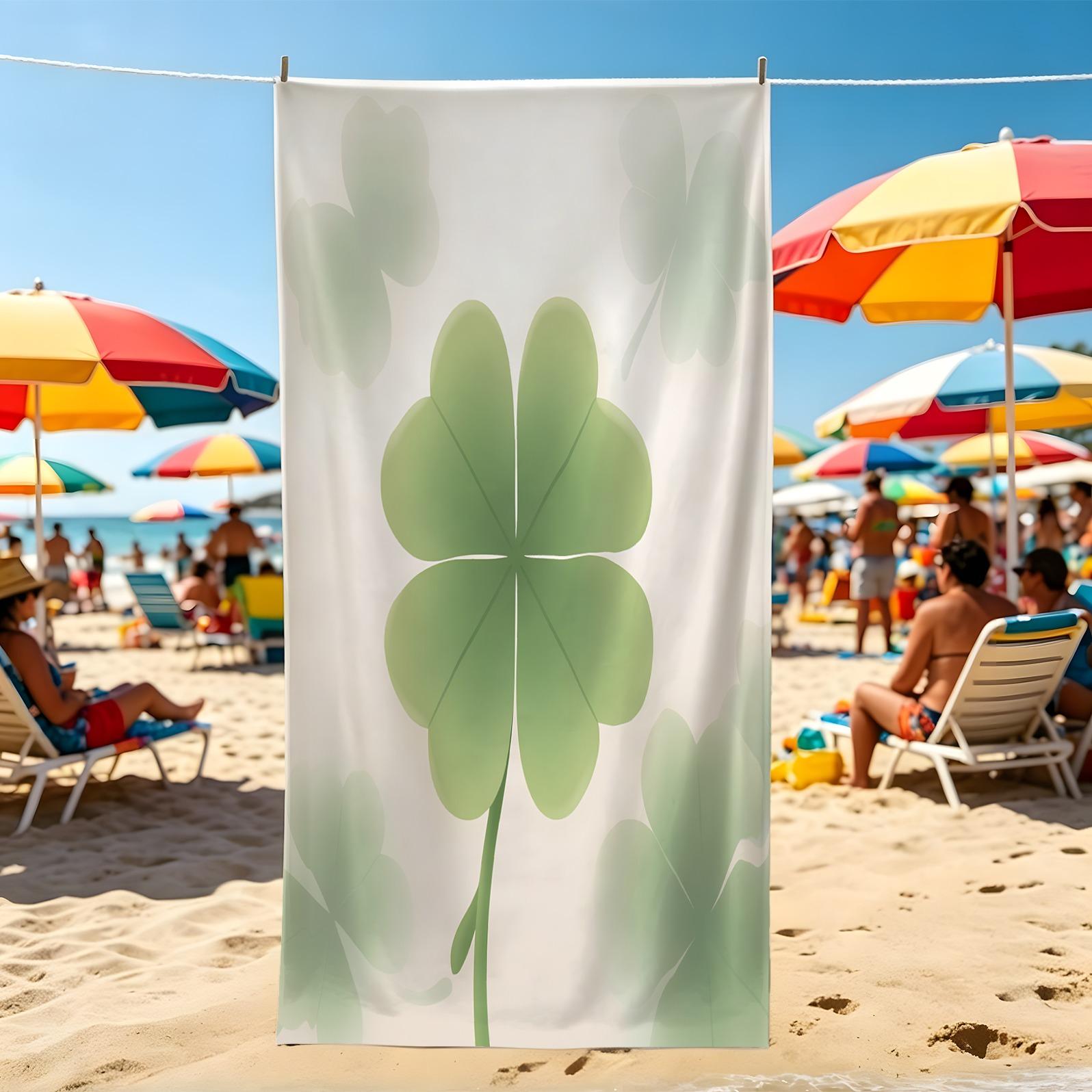 1Pcs Four-Leaf Clover Print Beach Towel, Multiple Styles, Quick Dry Absorbent Microfiber, Lightweight And Sand-Resistant, Suitable For Pool And Beach, Suitable For All People, Ideal Gift Choice