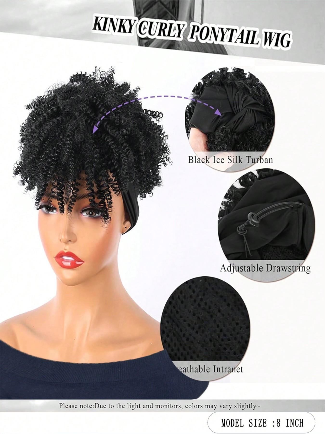 Two-In-One Curly Wig Set for Women, Voluminous Gradient Ponytail with Headband Scarf, Perfect for Festive Events