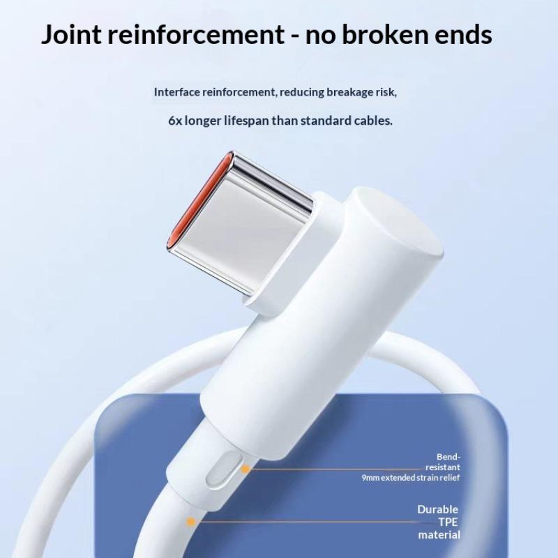 Type-C Data Cable Super Fast Charge 66w Extended Single Bend 6a Quick Charging Phone Charger Line Gaming Console Accessories