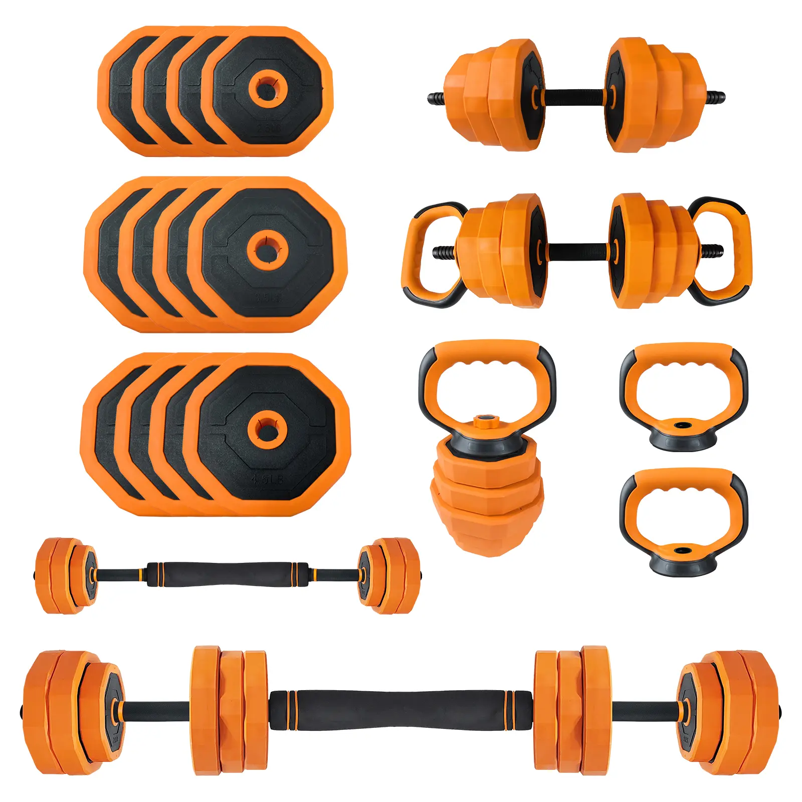 4-In-1 Adjustable Dumbbell Set 44LB - Convertible to Barbell, Kettlebell & Push Up Stands, Home Gym Equipment for Men & Women, Space Saving Weights with PVC Coating