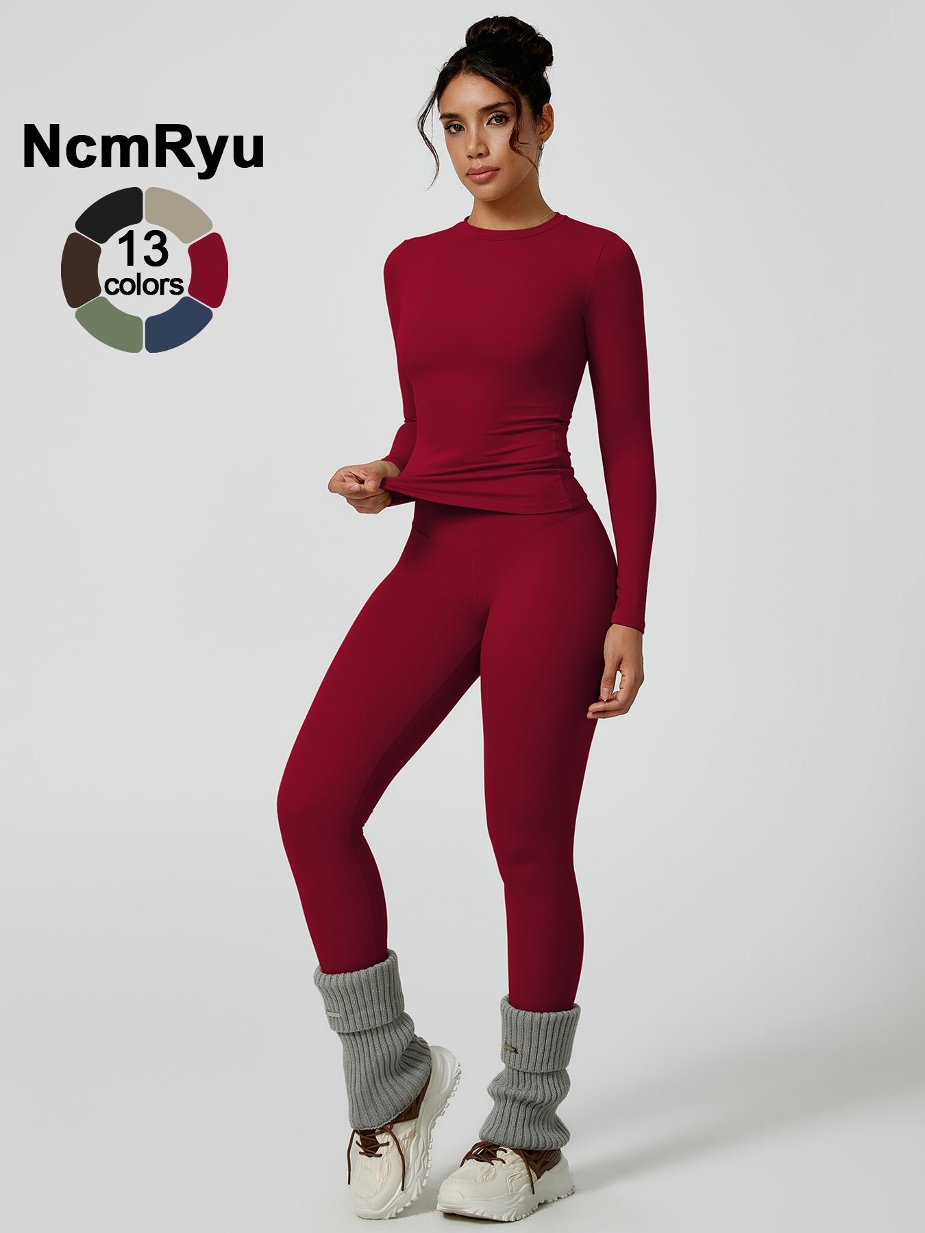 Two-Piece Set Women's Patchwork High Elastic Soft Round Neck Flat Shoulder Long Sleeve Slim Fit Beautiful Hip Tight Pants Yoga Clothes suit Workout Running Clothes Four Seasons Outdoor Running Cycling Hiking Walking Shopping Fashion suit Gym